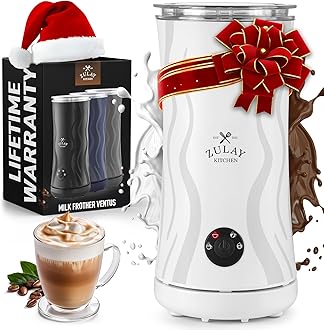 Zulay 4-in-1 Milk Frother and Steamer - Automatic Hot and Cold Foam Maker with Auto Shut Off & Temperature Control for Coffee, Latte, Cappuccino, Hot Chocolate - White