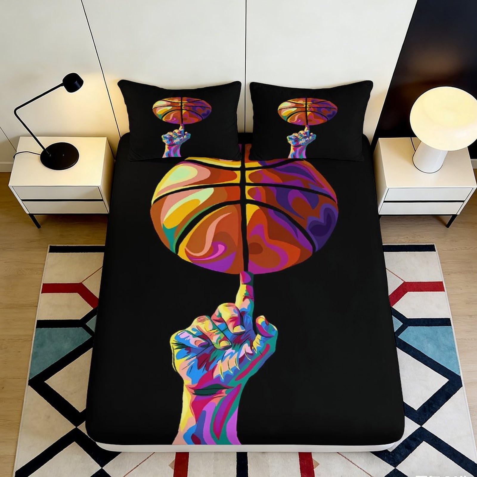 Jqzkxnhpbr Style-10 3D Printed Vibrant Basketball Fitted Sheet Microfiber Soft Abstract Hand Bed Cover For Bedroom Dorm Mattress Decor 90X200x25cm