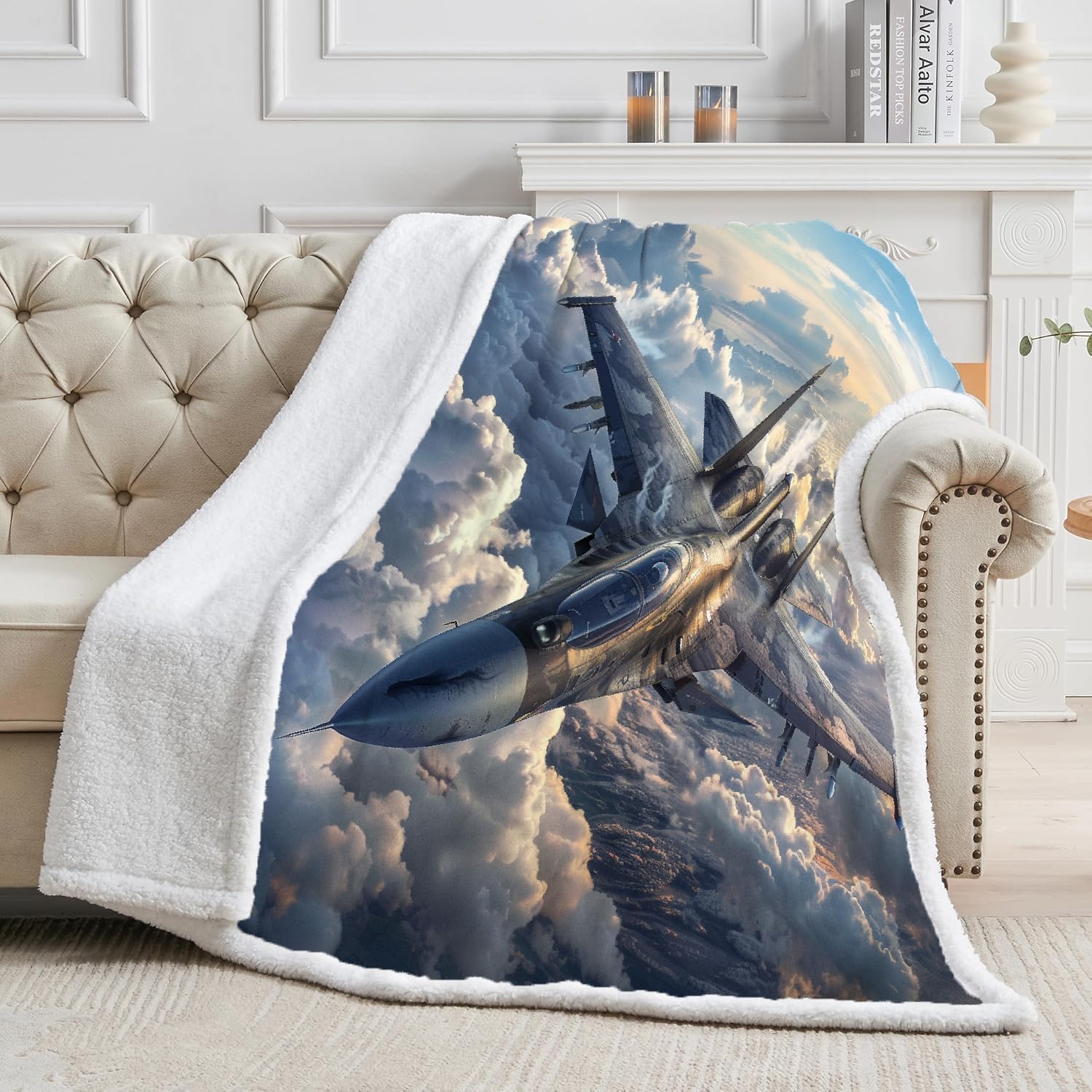 Générique Combattant Couverture Polaire Epaisse Hiver Adulte 3D Avion Plaid Canape Chaud Doux en Flanelle Jeté de Canapé pour Couvre lit 2 Personnes pour Fille Garcon 150x200 cm