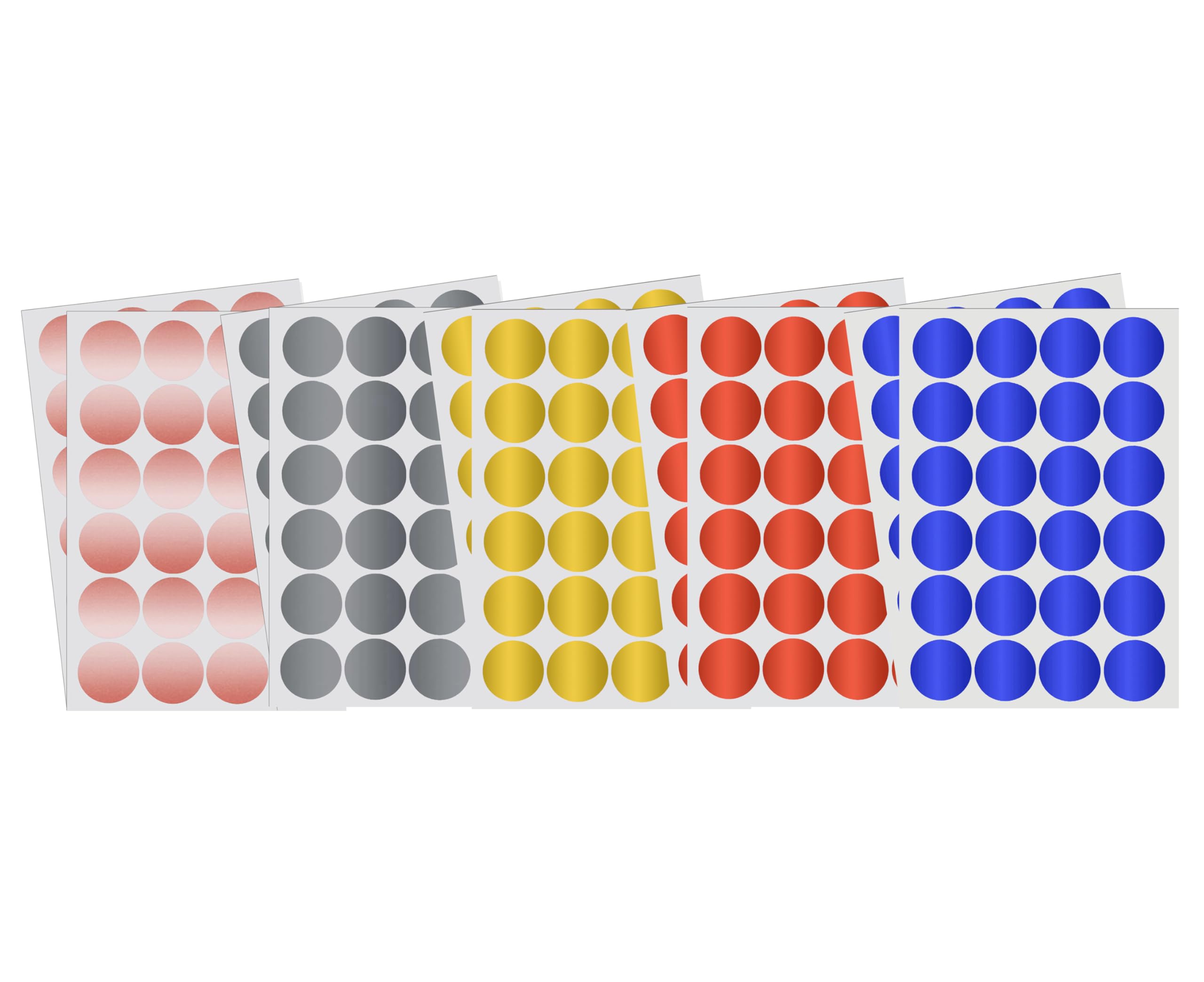 Metallic Stickers Labels 1" inch in 5 Foil Colors Gold, Red, Blue, Silver,Rose Gold Sticker Dots 25mm - 240 Pack by Royal Green