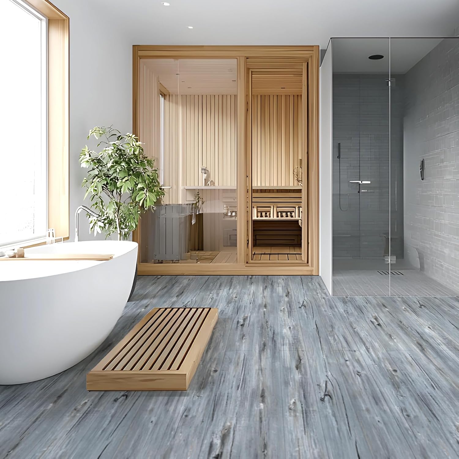 peel and stick floor tiles, luxury vinyl plank flooring wood look, adhesive and waterproof tile sticker for bedroom, living room, kitchen, dust grey