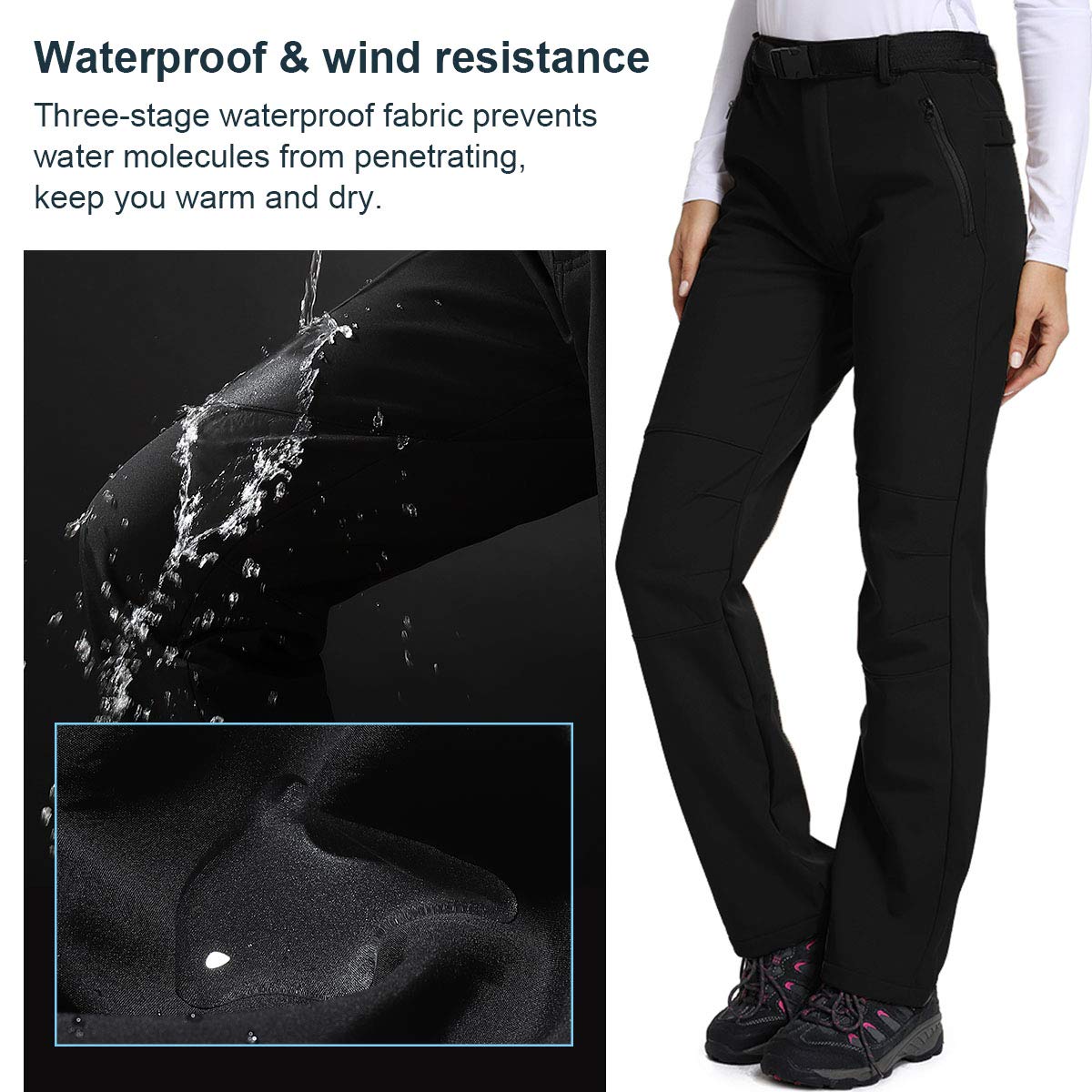 Jessie Kidden Women's Waterproof Pants Hiking Ski Snow Fish Fleece Lined Insulated Outdoor Golf Travel Pant (40, 801F Black 4XL)