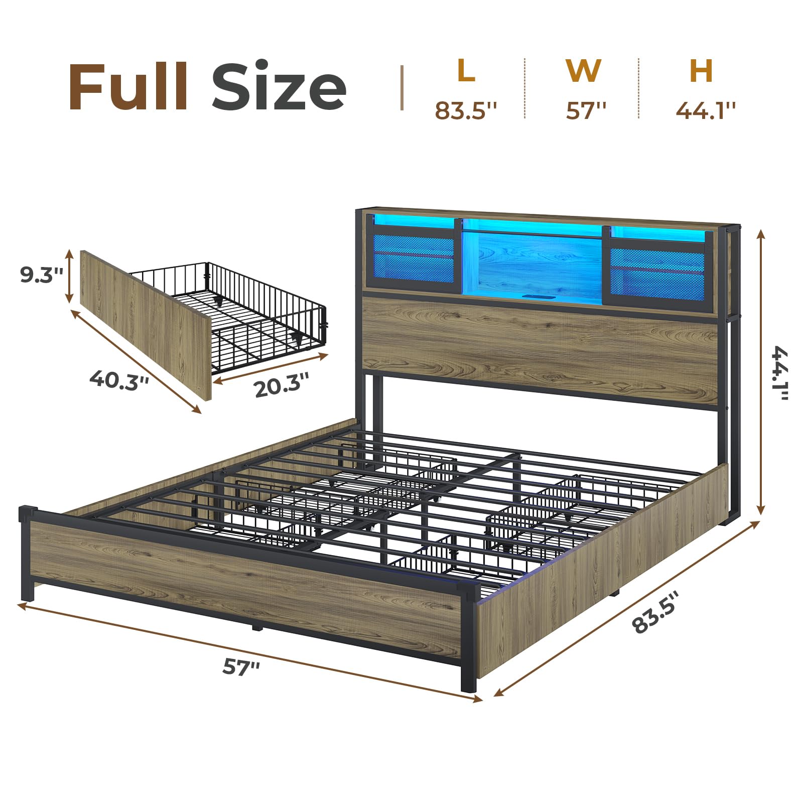 Bed Frame With Drawers ADORNEVE Queen Size Bed Frame With LED Lights ...
