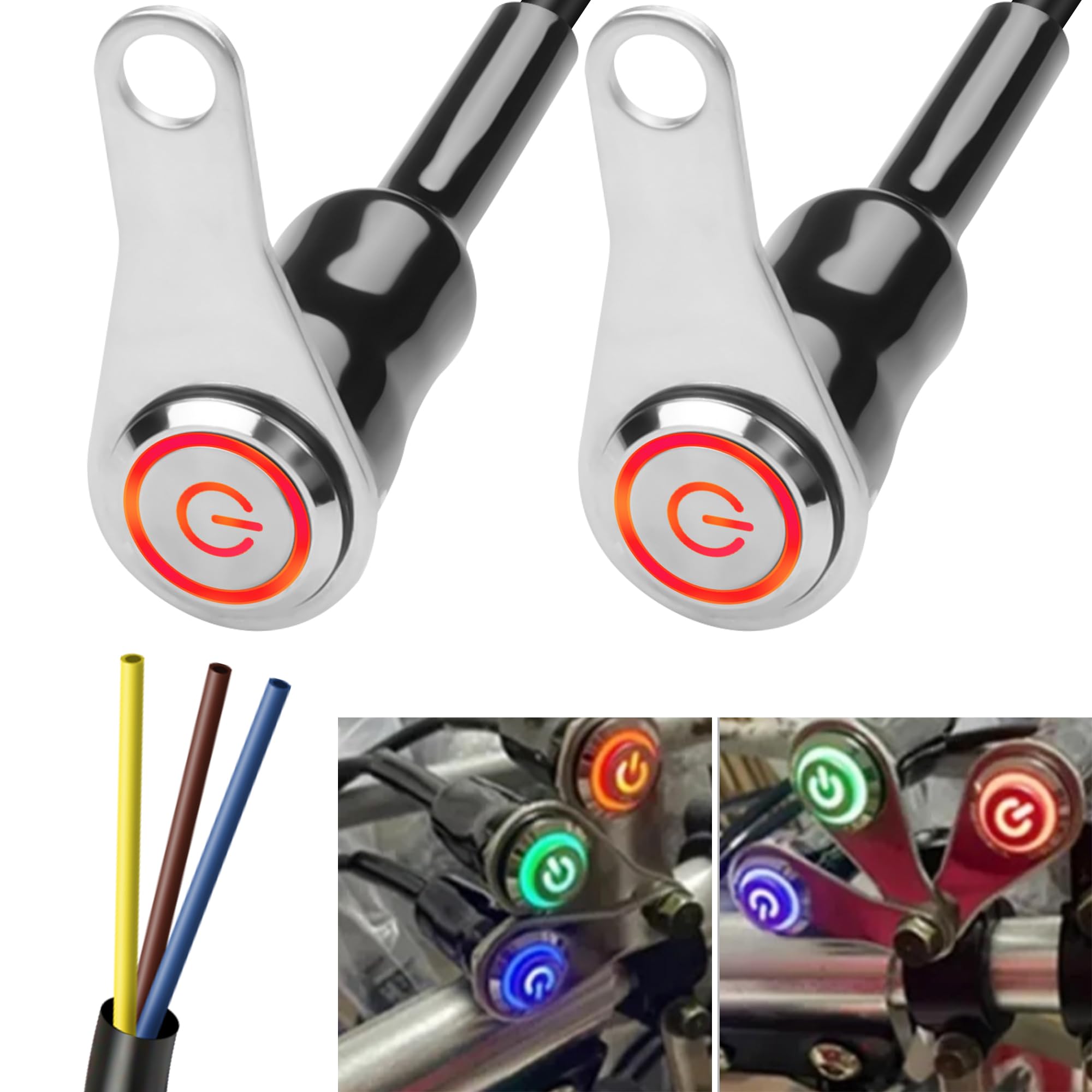 MEIRIYFA Przełącznik LED do motocykla, 12 V, uniwersalny przełącznik LED na kierownicę motocykla, zamiennik modyfikacji bracket control, 2 sztuki, czerwone światło