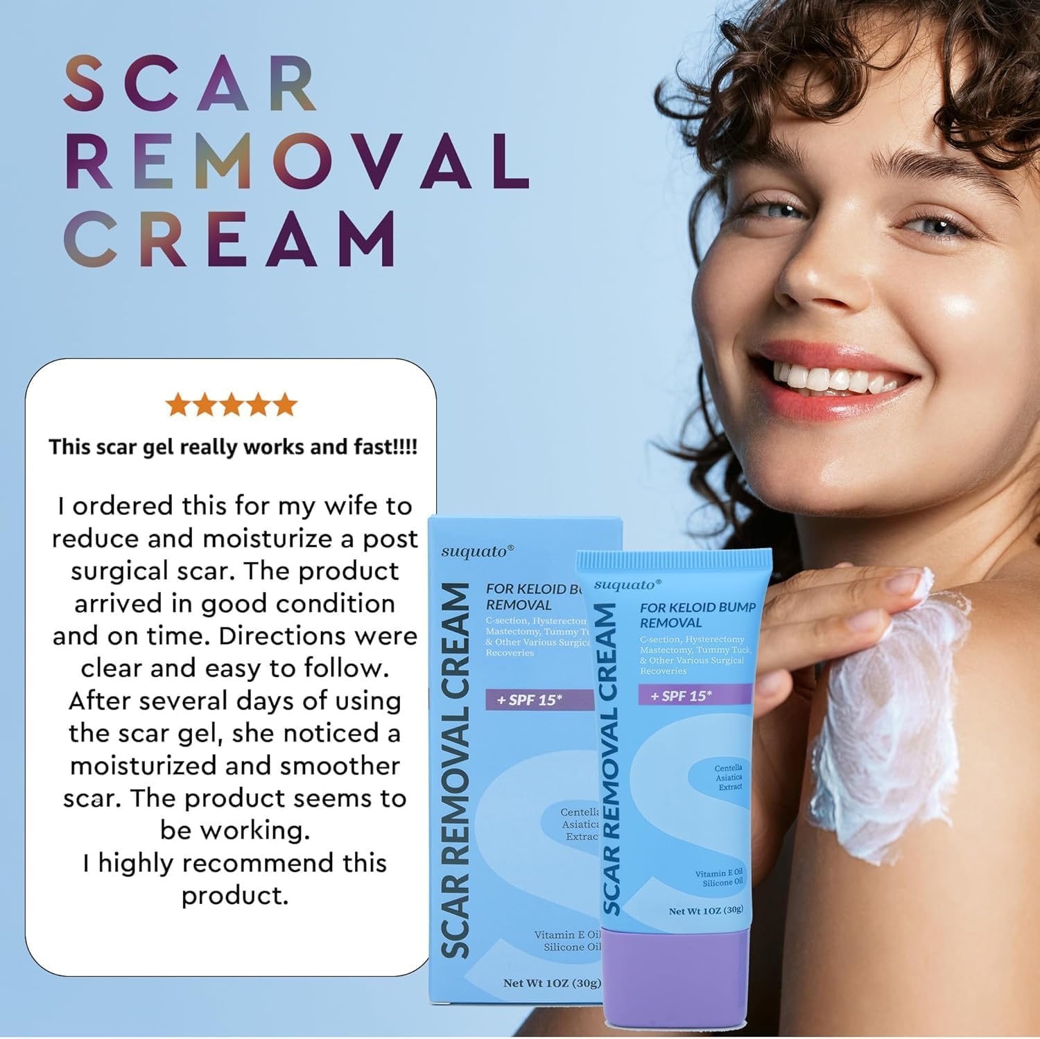 Advanced Silicone Scar Removal Cream – Professional Keloid Scar Treatment, Surgical Scars, C-Section, Hysterectomy, Mastectomy, Tummy Tuck, Acne Marks & Keloid Bump Removal Treatment – 30g