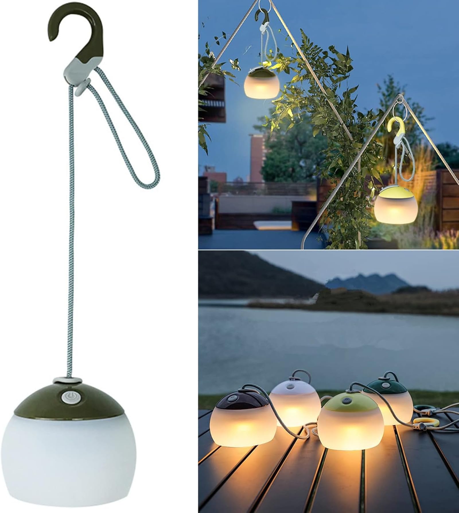 LED Campinglampe, 320 Lumen, 3 Lichtmodi, 2 Farben, 4000mAh Notstrombank, IPX5 Wasserdichte Camping Laternen USB C Wiederaufladbare LED Campinglampe für Camping, Wandern, Notfall (Grün)
