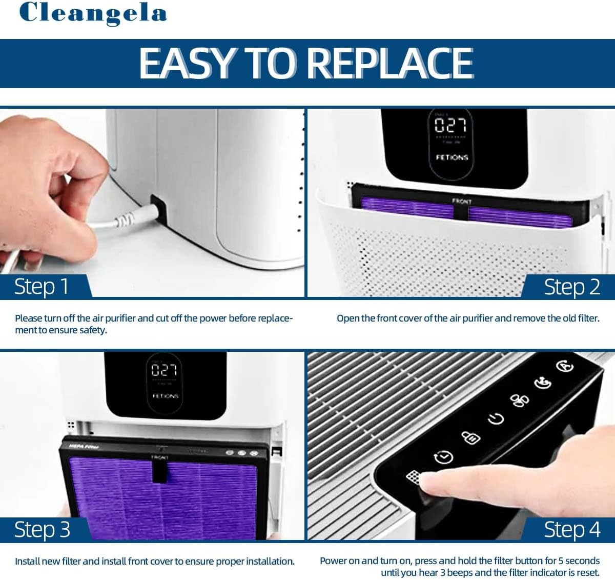 4 Pack HY4866 Air Purifier Replacement Filter for MORENTO HY4866, WESTHEY HY4866, YIOU M1 Air Cleaner Purifiers, HY4866 Filter Replacement Multifunction Version Air Purifier Filters + 1 Cleaning Brush - Image 5