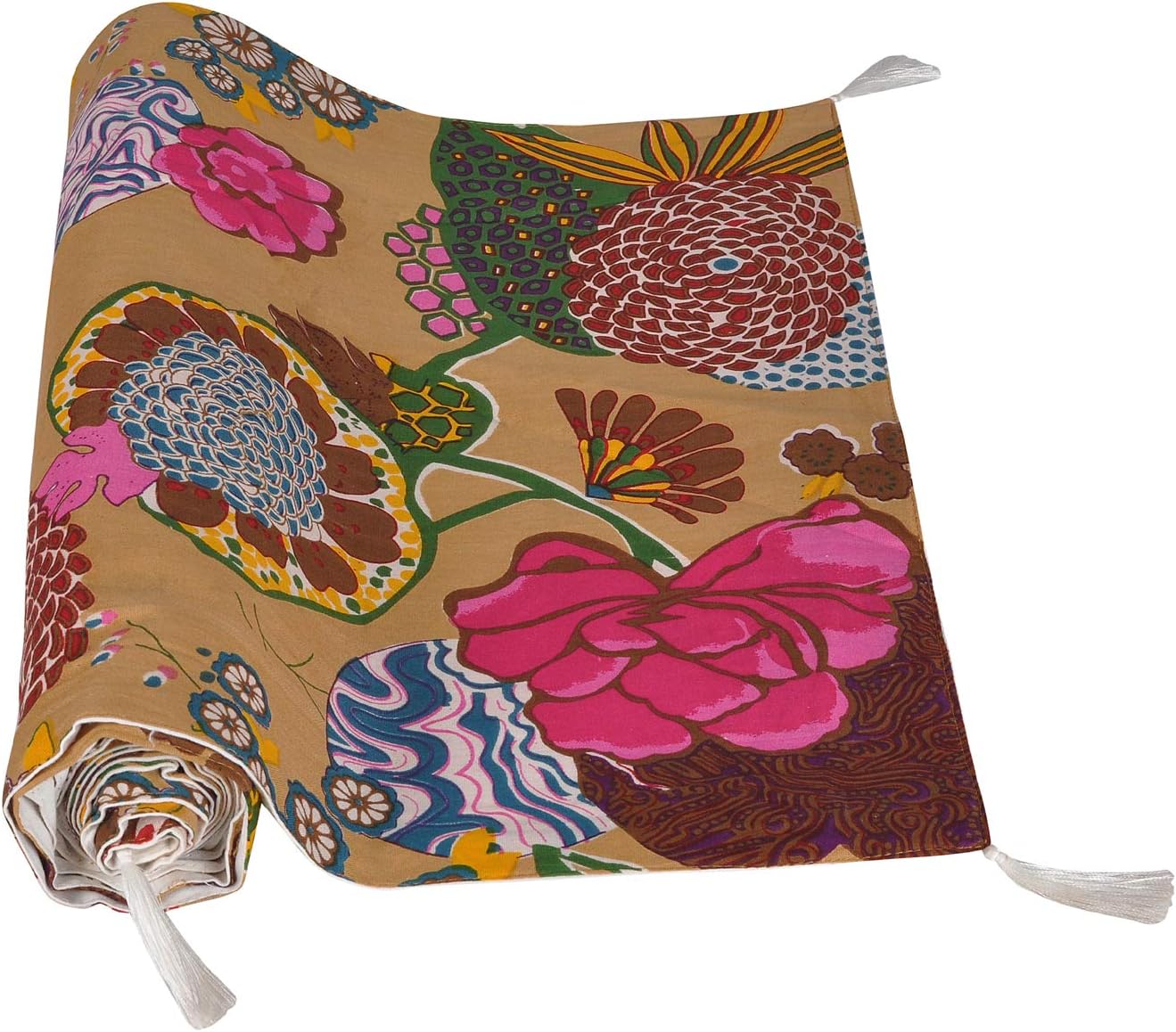 Lalhaveli Home Decorative Indian Handmade Floral Printed Cotton Fabric Rectangular Table Runner 88 x 18 Inches