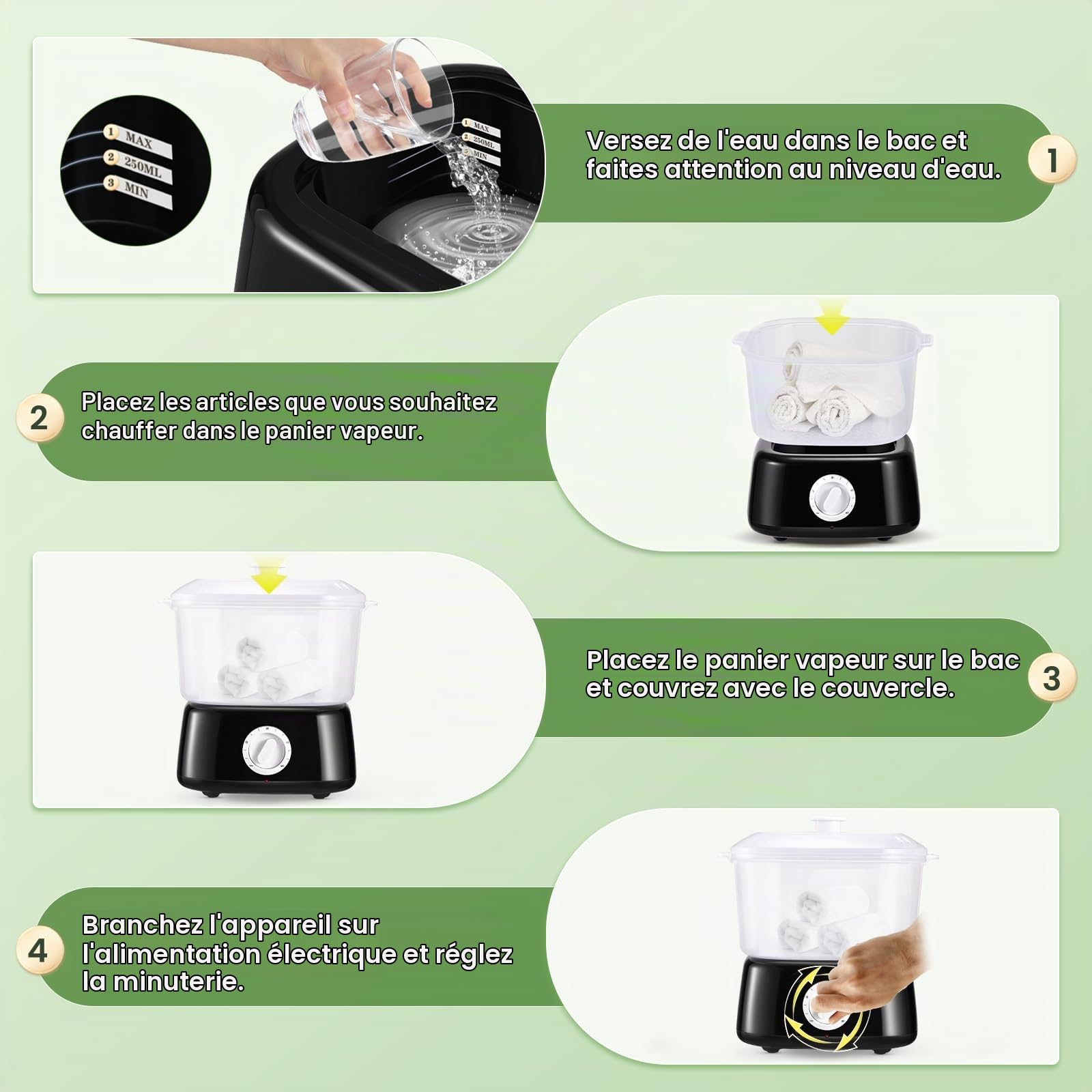 Chauffe Serviette, Chauffe Serviette Esthetique avec Pince à Serviette 202°F en 10 Minutes, Seche Serviette Electrique Vapeur pour Spa, Salon, Rasage (Noir)