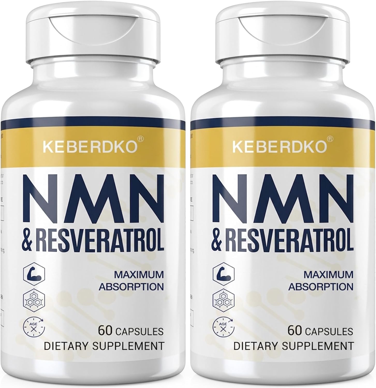 NMN + Trans-Resveratrol 99% Purity+ Black Pepper, 2 Pack, Fast-Acting, Powerful Antioxidant & Anti-Aging Supplement 1150mg