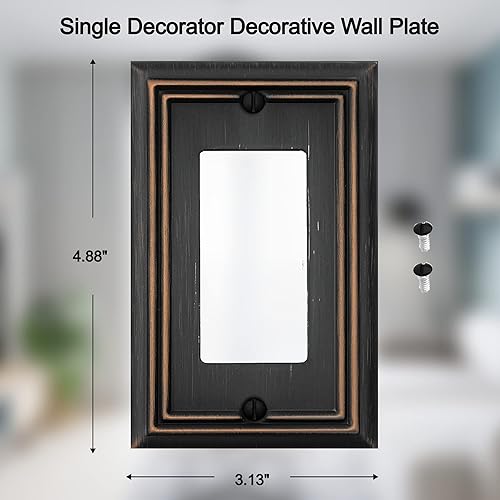 Miniatura 9 de OKAWYC Adler - Placa de pared de metal para interruptor de luz de palanca doble, paquete de 2 unidades, bronce envejecido de 2 cuadras, cubierta de