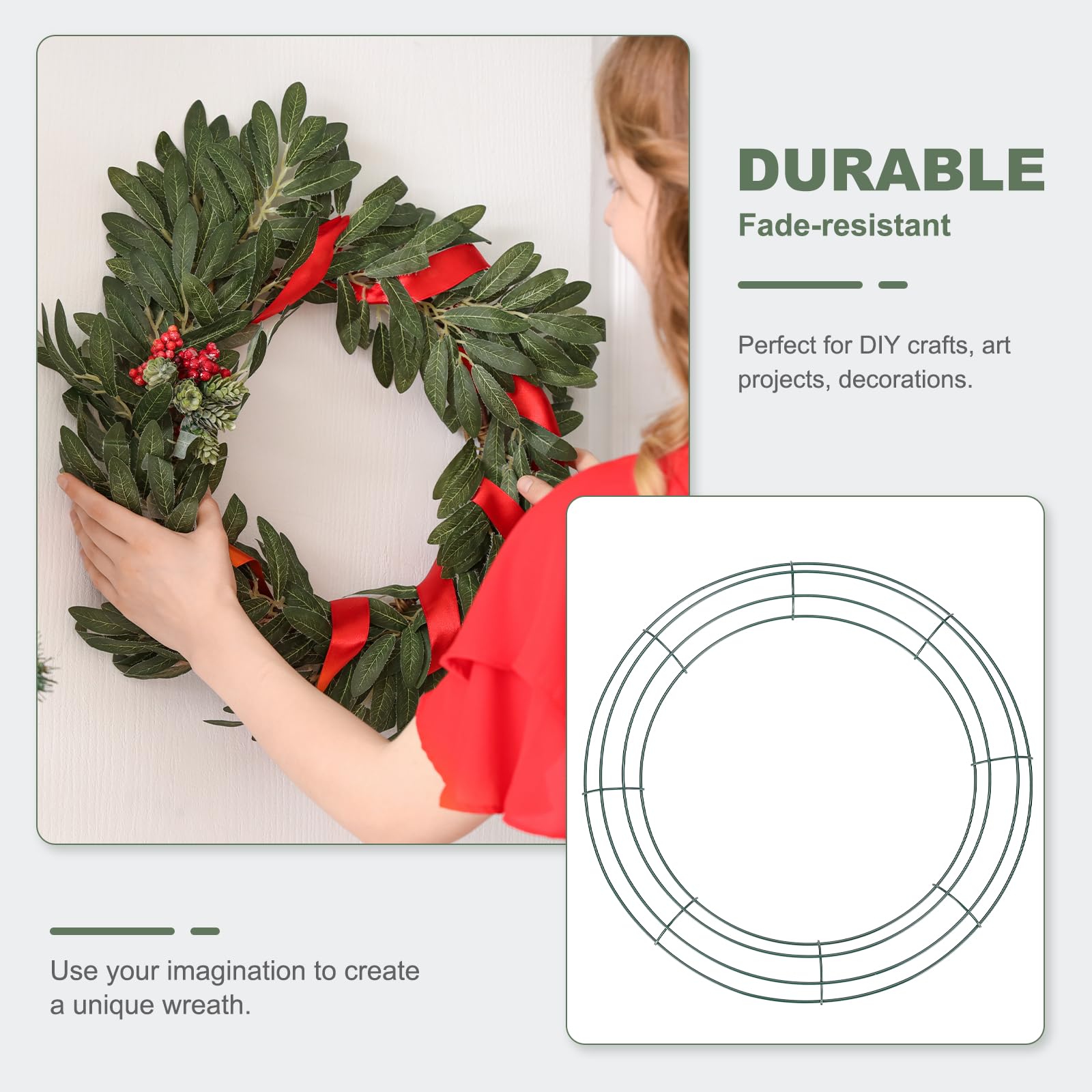QUARKZMAN 2 Pcs Cadres De Couronne en Fil Métallique De 16 Pouces Vert/Doré | Cadre Rond En Fil Métallique, Pour Arrangements Floraux Fournitures De Couronne DIY Artisanales Automne Noël