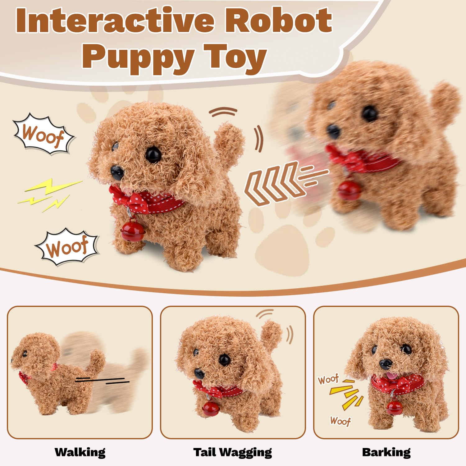 Pipihome My Realistic Robot Puppy, Toy Dogs for Kid Age 3 4 5 Plush Electronic Interactive Walking Barking Dog Toys Gifts - Image 2