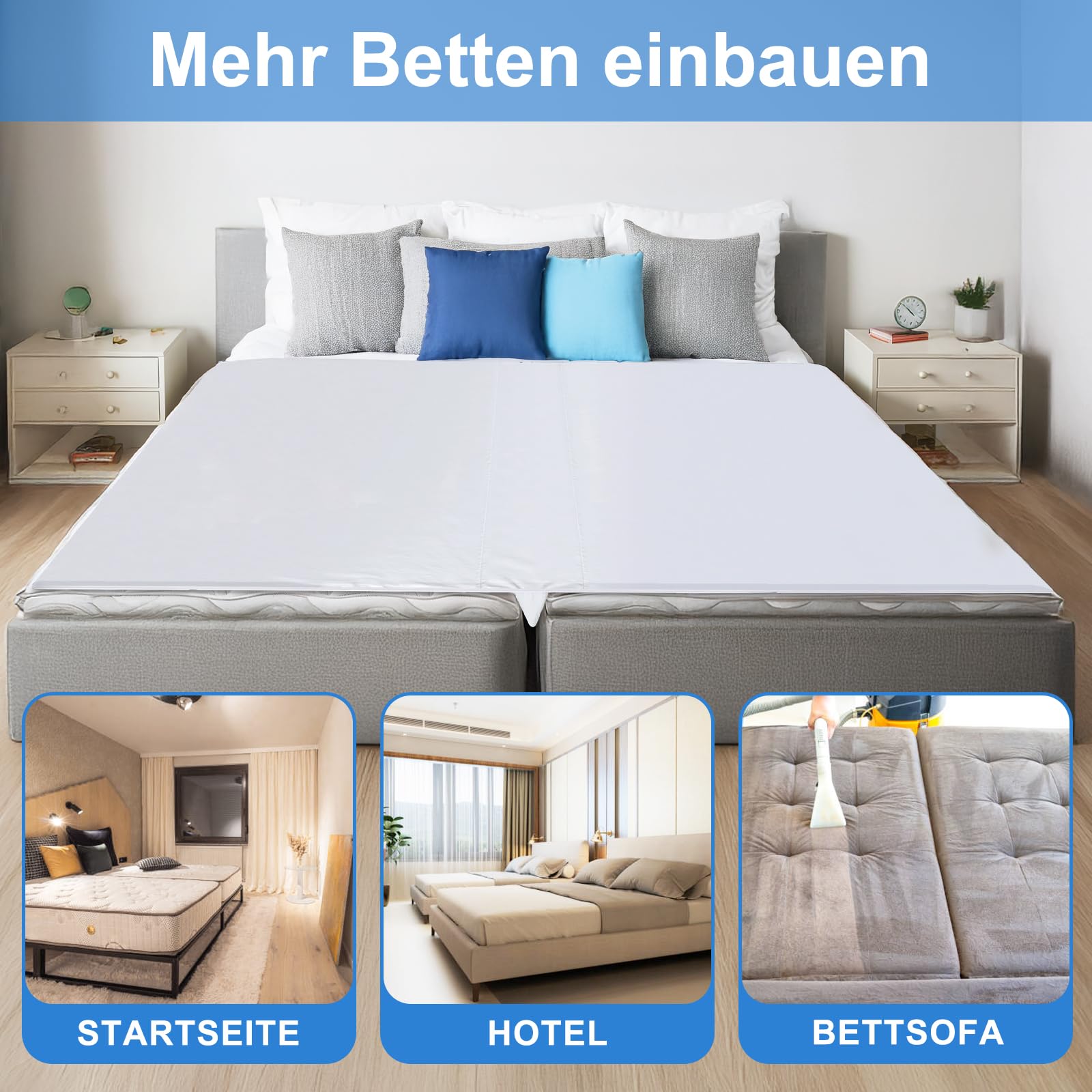 Upgrade 3-in-1 Liebesbrücke für Matratzen mit Spannbettlaken,Matratze Lücke Füller King Bett-mit Blatt Strap Set 198x 190cm-Patent