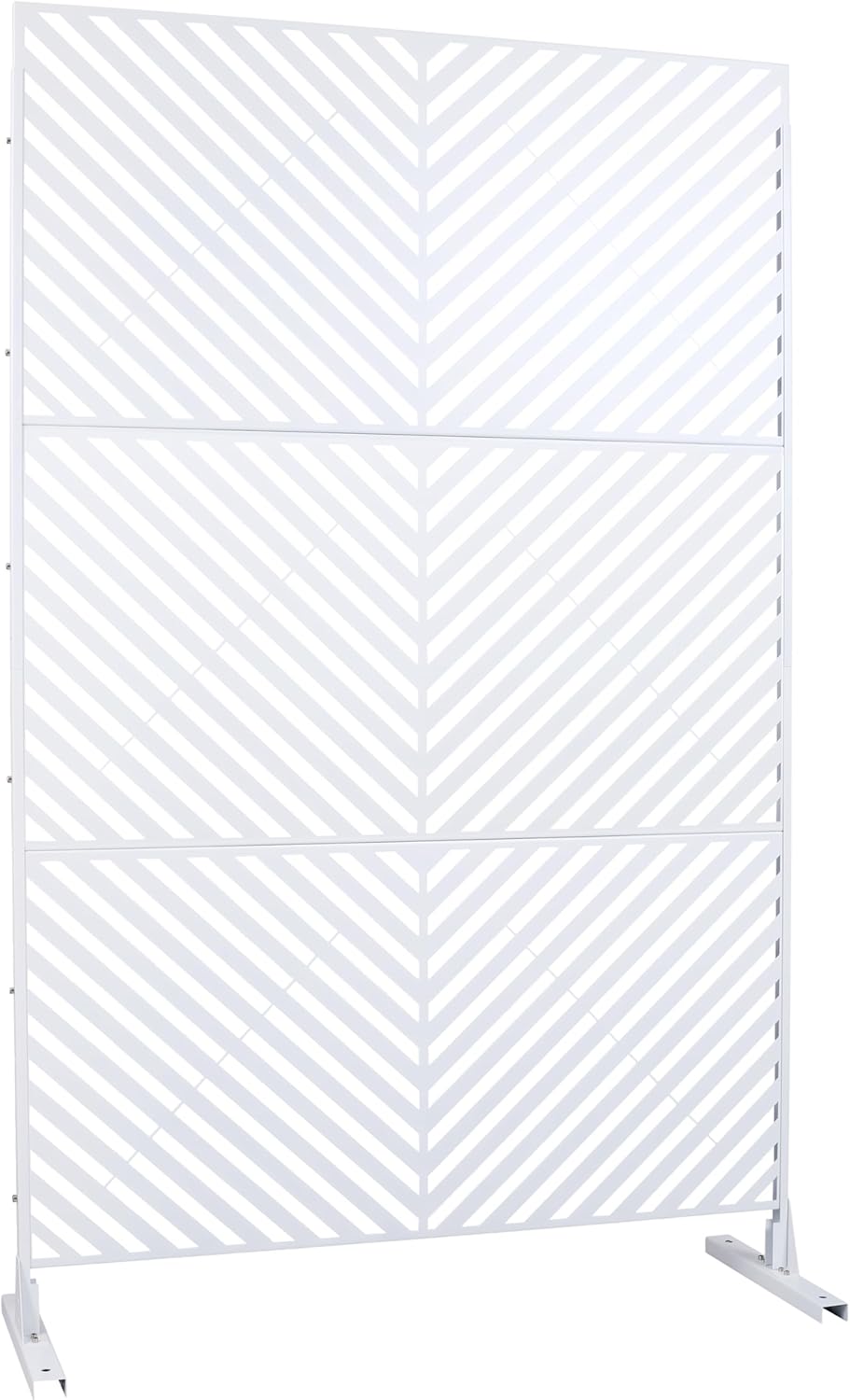 Freestanding Metal Privacy Screen 76 in H x 48 in W – Outdoor Indoor Decorative Fence Panel for Patio Balcony Deck Garden Lawn – Rust-Resistant White Freestanding Divider