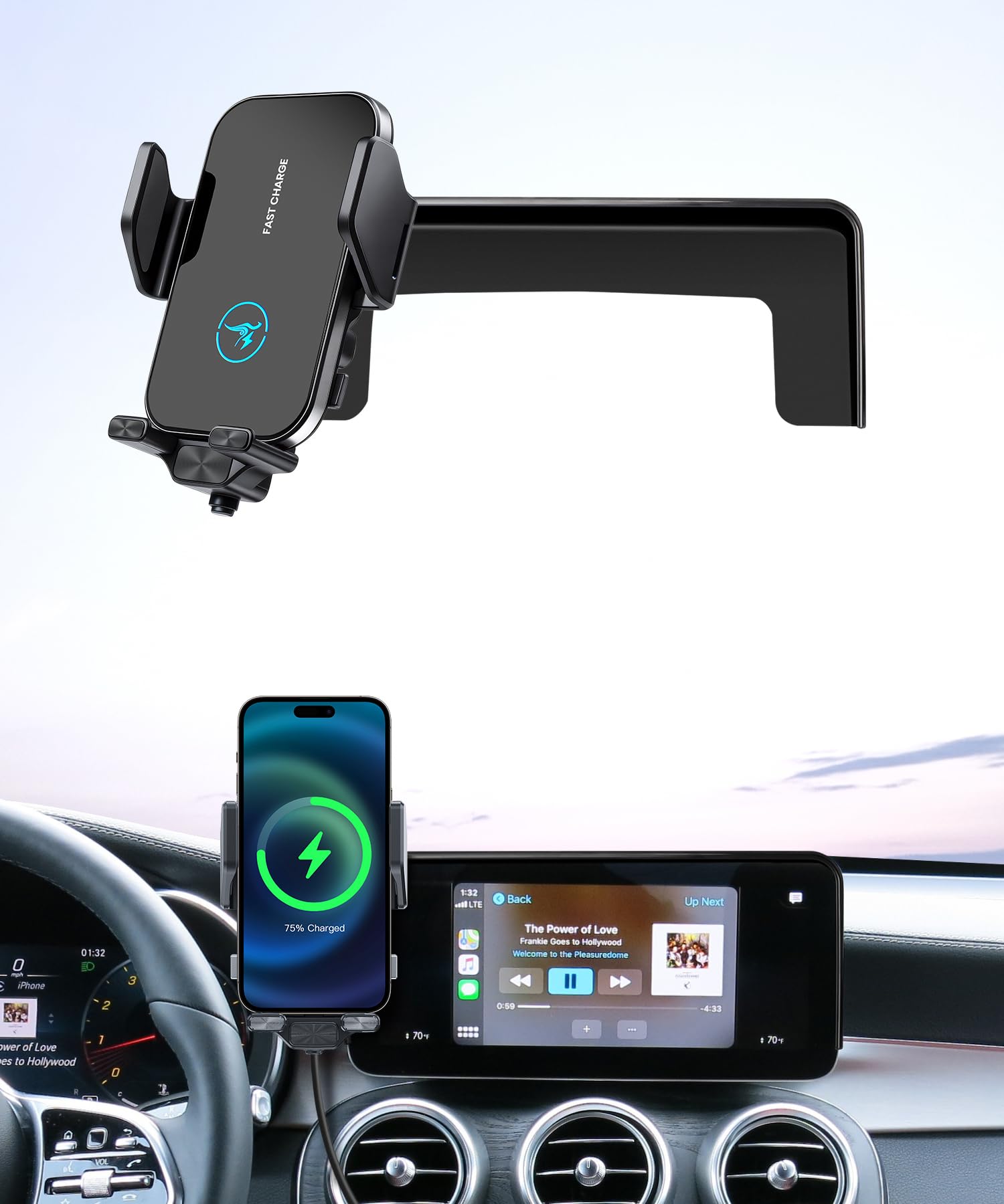 Cargador rápido inalámbrico de 15 W para Mercedes Benz Clase GLC 2020-2022/Clase C 2019-2021, accesorios de pantalla de 10.25 pulgadas, soporte de navegación de accesorios automáticos