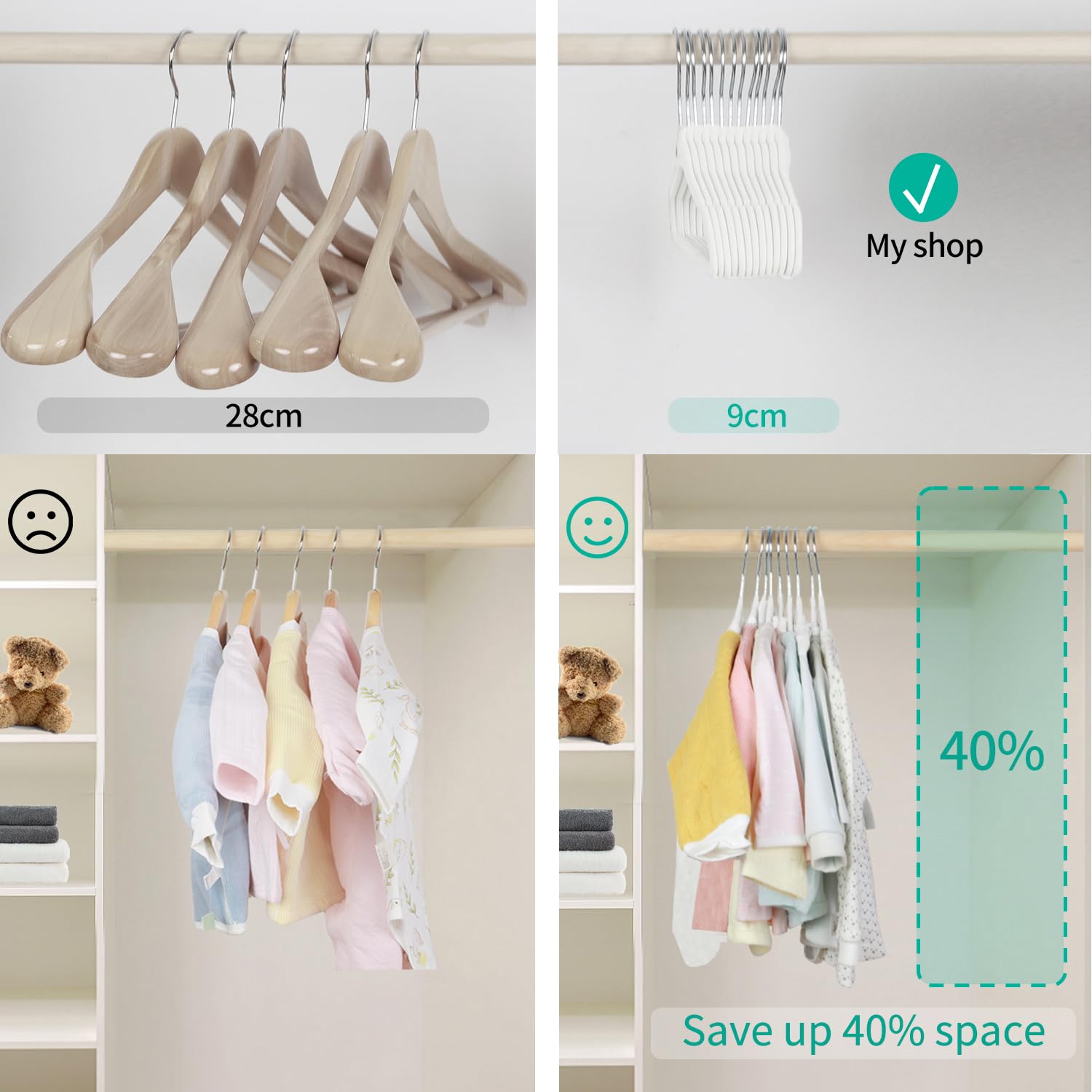 LEMEGA Lot de 30 cintres en Velours pour bébé, avec Design cranté, pour Ultra Fins, Peu encombrants,Crochets pivotants à 360 degrés, cintres antidérapants et durables pour Enfants en Bas âge (Blanc)