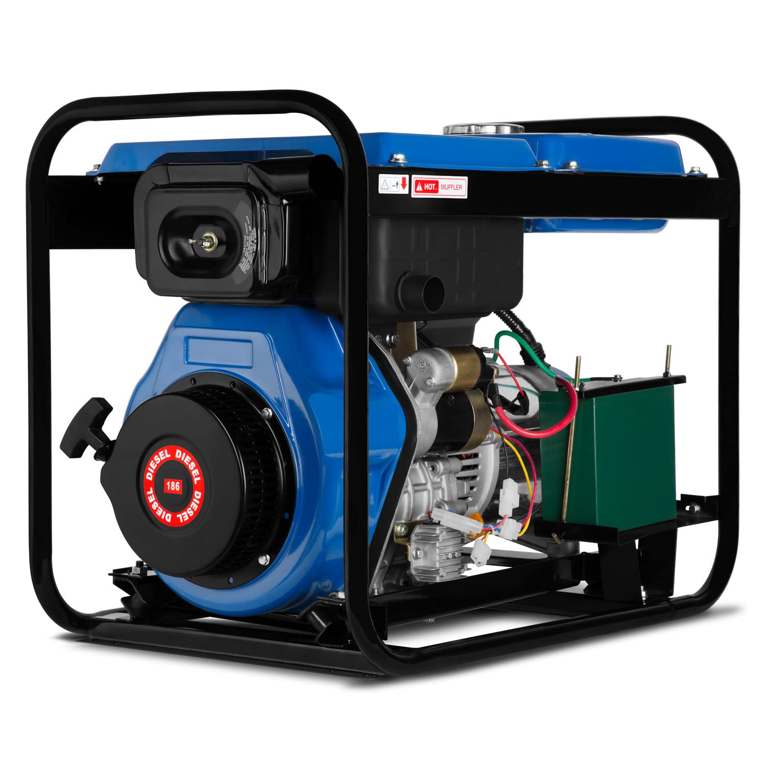 EBERTH Awaryjny agregat prądotwórczy 5000 W, generator prądu z silnikiem wysokoprężnym 10 KM, 4-suwowy, elektryczny rozrusznik, 3-fazowy, 1 x 400 V, 1 x 230 V, 1 x 12 V, automatyczny regulator