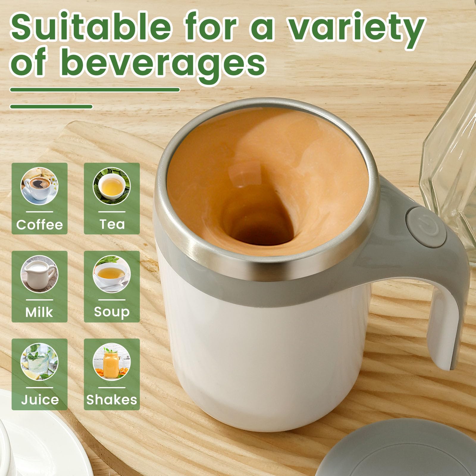 ZJRDYYK Electric Mixing Mug with Lid, Electric Mixing Cup, Electric Stirring Coffee Mug, Self Stirring Coffee Mug Battery Operated, Automatic Magnetic Stirring Coffee Mug