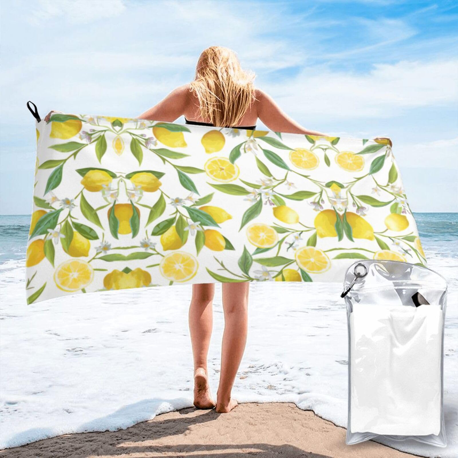WYCZHY Fresh Tropical Lemons Print Beach Towel Soft Quick Dry For Spa Pool Gym Vacation Travelers Women Men Adults Sauna Gift