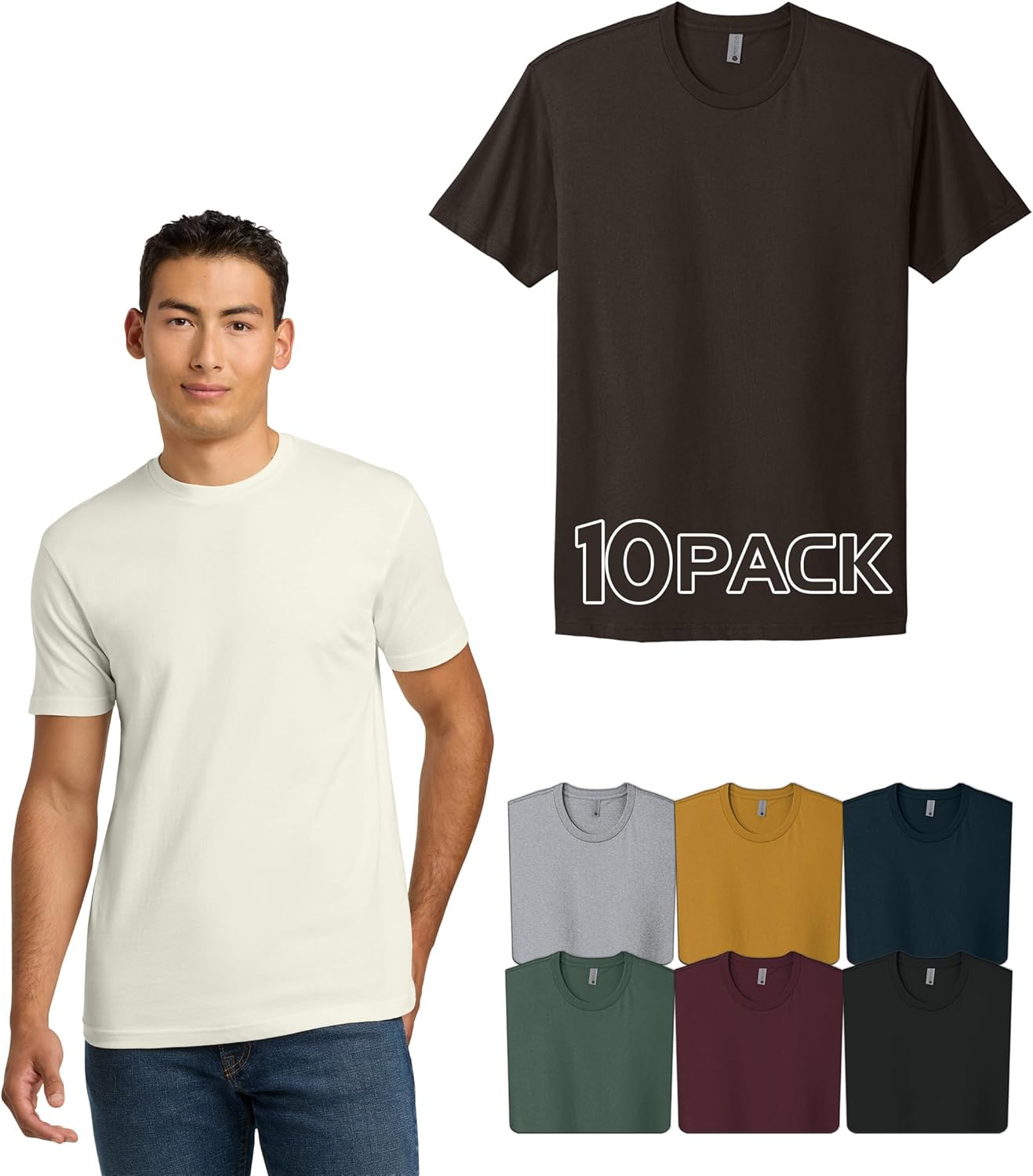 Next Level Apparel 3600 Men's T-Shirts - Soft Washed Cotton Premium Fitted Tee, Unisex Crew Undershirt, Custom Color Set Pack