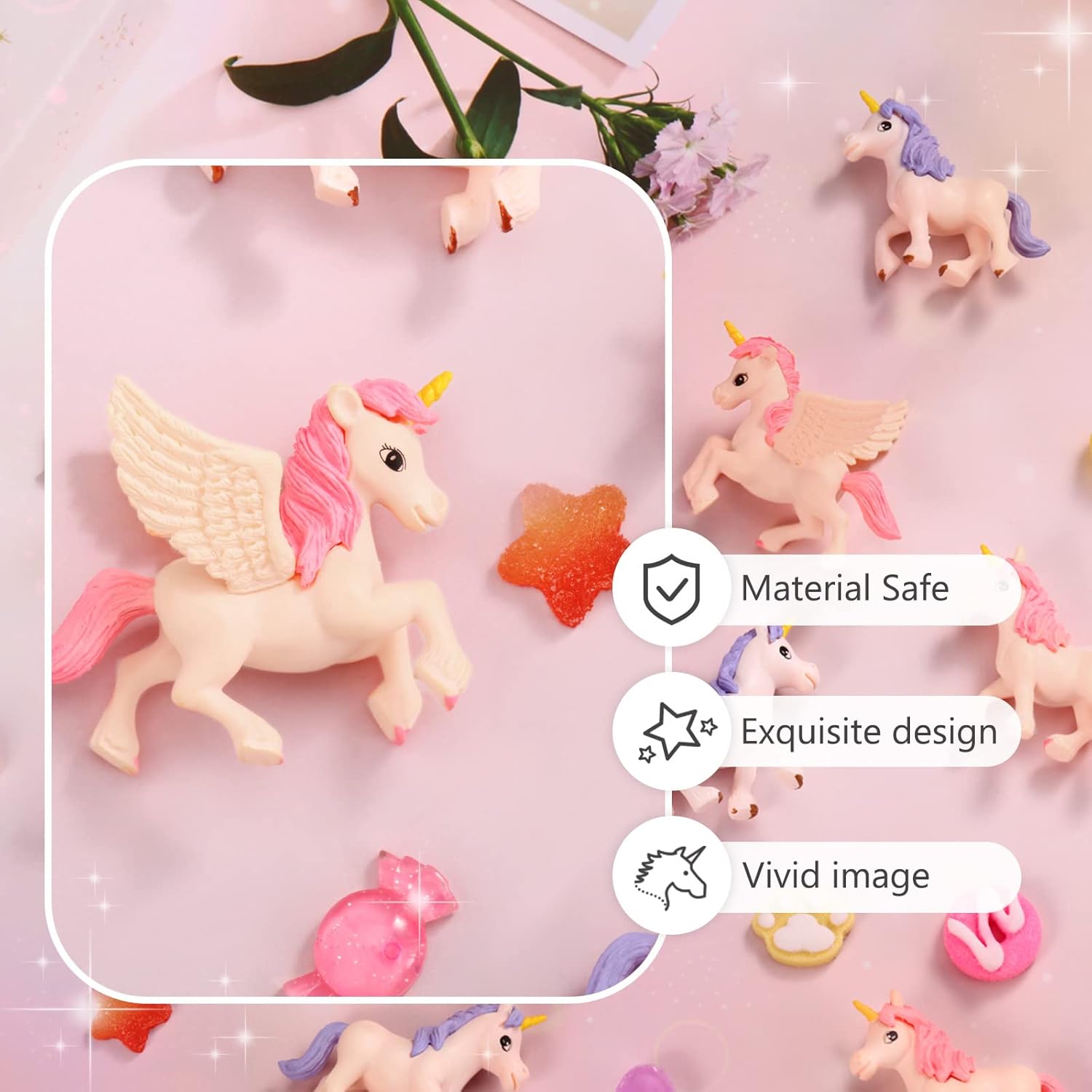 Chunful 48 Pcs Unicorn Cake Toppers Mini Small Birthday Cupcake Toppers Plastic Unicorn Figurine Lovely Flying Horse Cake Decoration Miniature Figurines for DIY Craft Baby Shower Theme Birthday Party