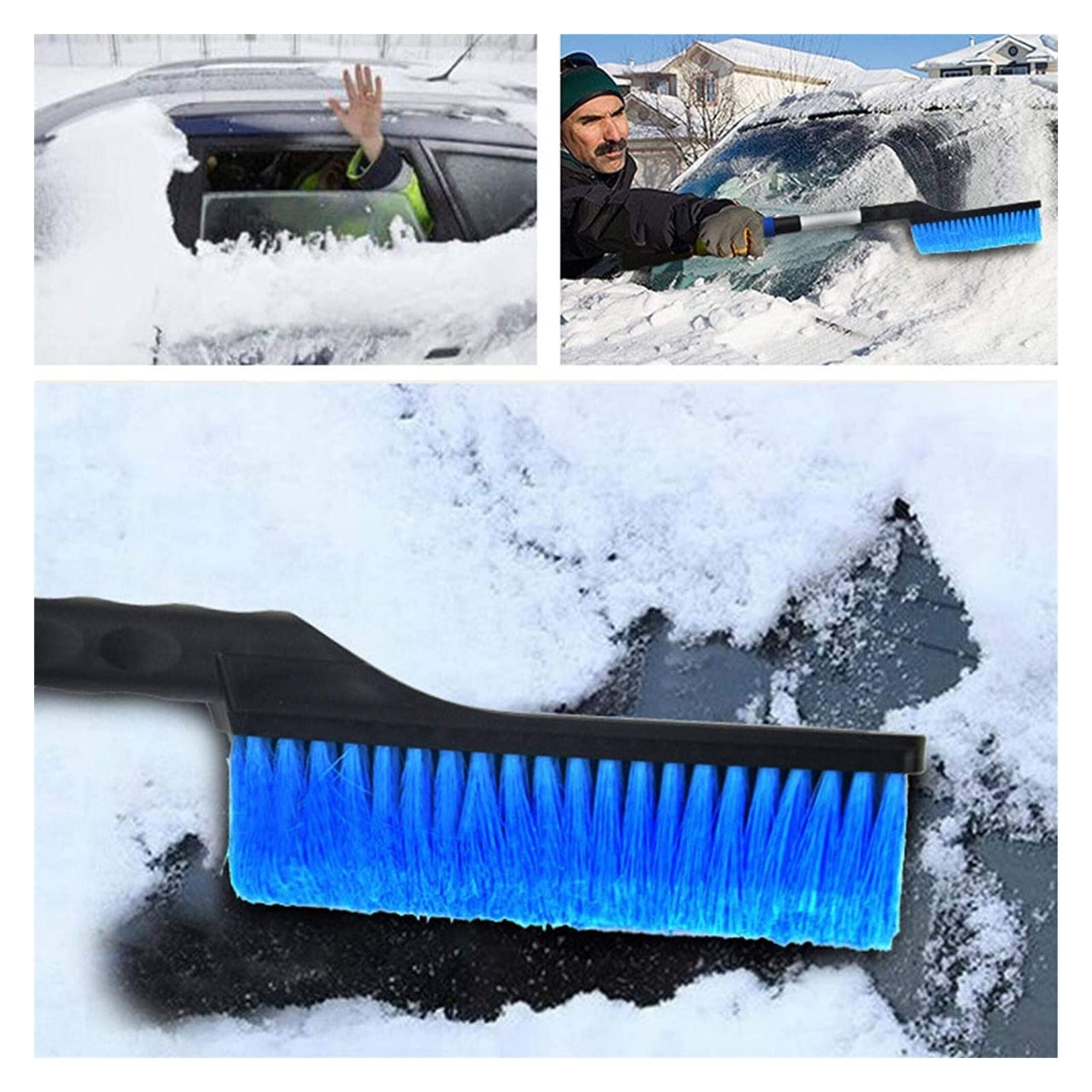 XMING Cepillo de Nieve 2 EN 1 Raspador de Hielo retráctil con Cepillo de Limpieza Pincel de Parabrisas Remoción de Nieve Frost Telescoping Home Snow Remowing Herramientas
