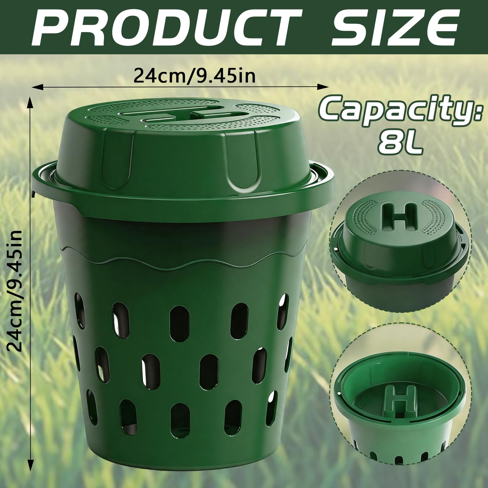 BRGD 2 Pezzi 8L Compostiera per Lombrichi Interrata, Verde Lombricompostiera con Coperchi e Fori di Ventilazione per Orti, Letti Rialzati, Giardini, Vivai, Fattorie, Giardinieri