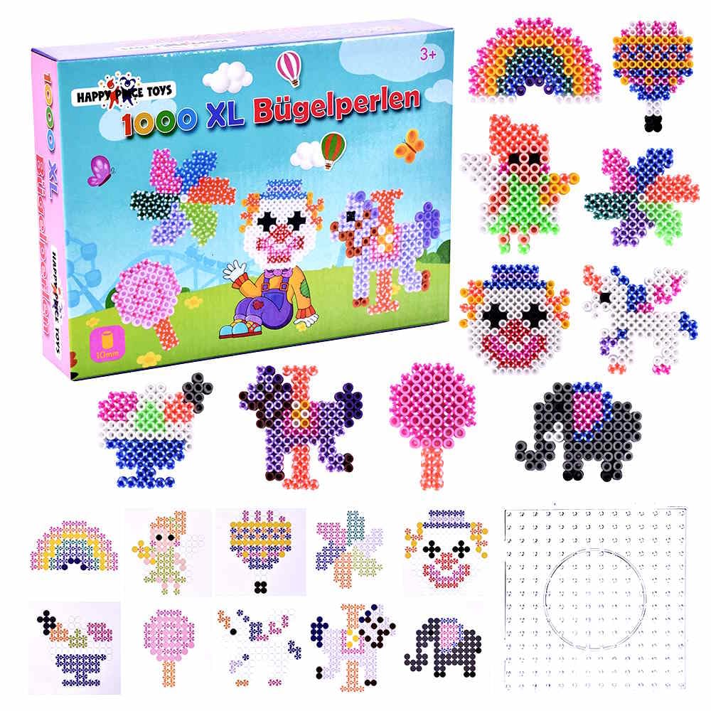 1000 Maxi XL 10mm Bügelperlen mit Steckplatte,10 Freizeitpark Muster,3 Bügelpapier. Mit gestreiften Perlen (Zuckerstangenperlen) Kreatives Perlenset zum Basteln Kinder ab 3 Jahren (Freizeitpark)