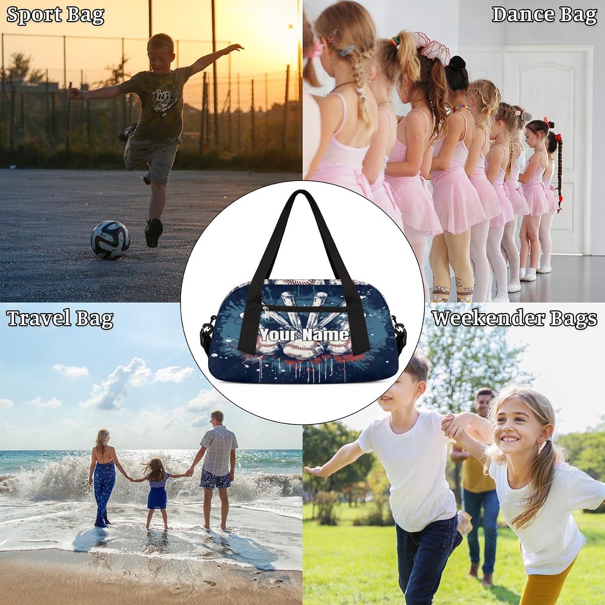 Sports Baseball Print Kids Duffel Overnight Bag Boys, Ball Waterproof Gym Sports Duffle Bag Teen Personalized Travel Gymnastic Weekender Bag Custom Carry on Toe Bag for Boys