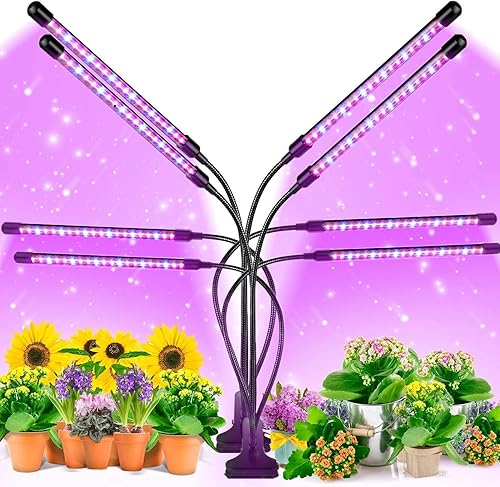 Luz de cultivo para plantas de interior, 2 unidades, 80 luces LED de crecimiento de plantas de espectro completo, 4 cabezales, lámparas de