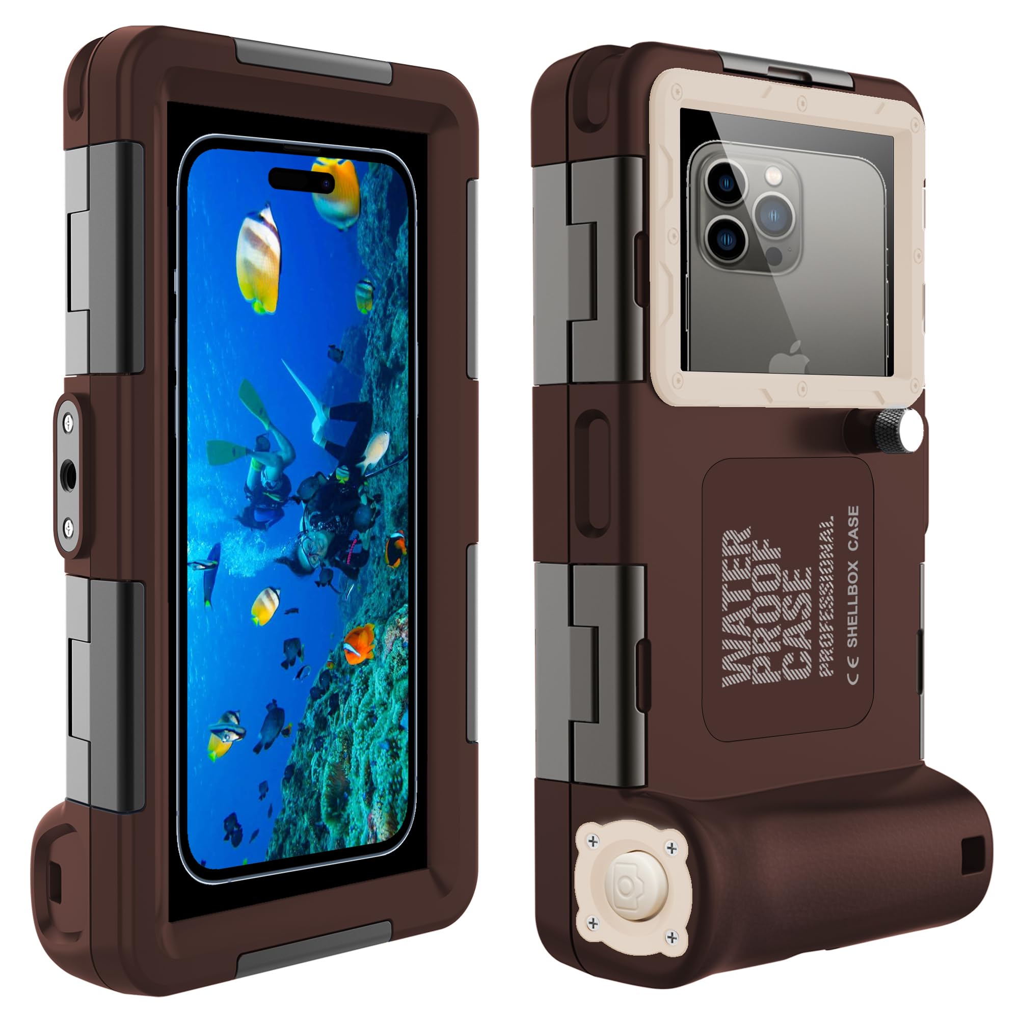 Universelle wasserdichte Tauchhülle für Smartphone 4,7-6,9 Zoll, 15 m, Braun | Auslöser für Unterwasserfotos Stoßfest und staubdicht. Kompatibel mit iPhone, Samsung, Android