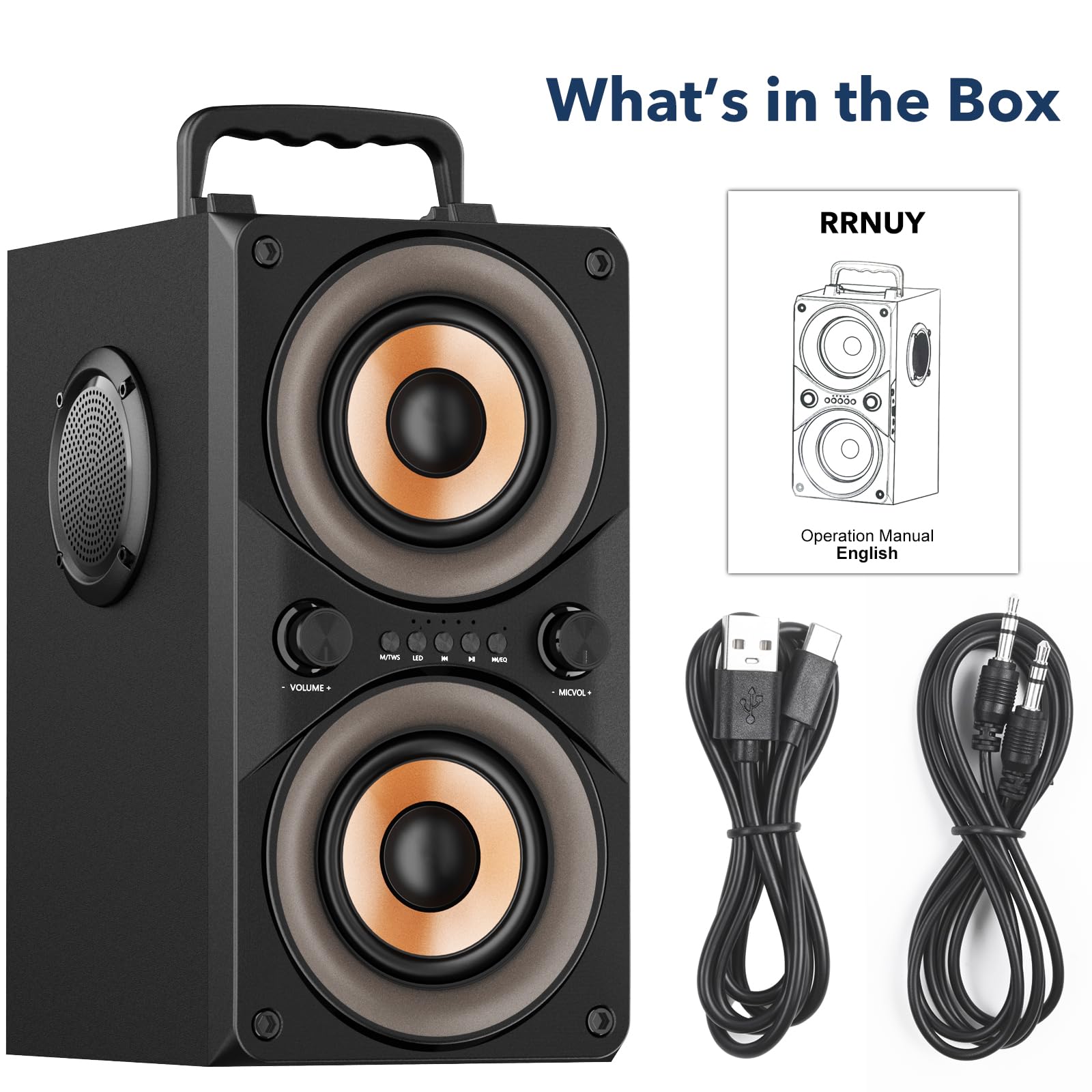 100W Tragbarer Bluetooth-Lautsprecher mit Subwoofer & LED-Licht - Leistungsstarke Boombox mit kraftvollem Bass, Holzgehäuse und TWS für Outdoor-Party