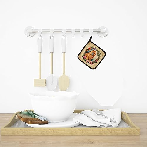 Miniatura 3 de Caroline's Treasures Chow Chow and Flowers Pair of Pot Holders Kitchen Heat Resistant Pot Holders Sets Oven Hot Pads for Cooking Baking BBQ, 7 12 x