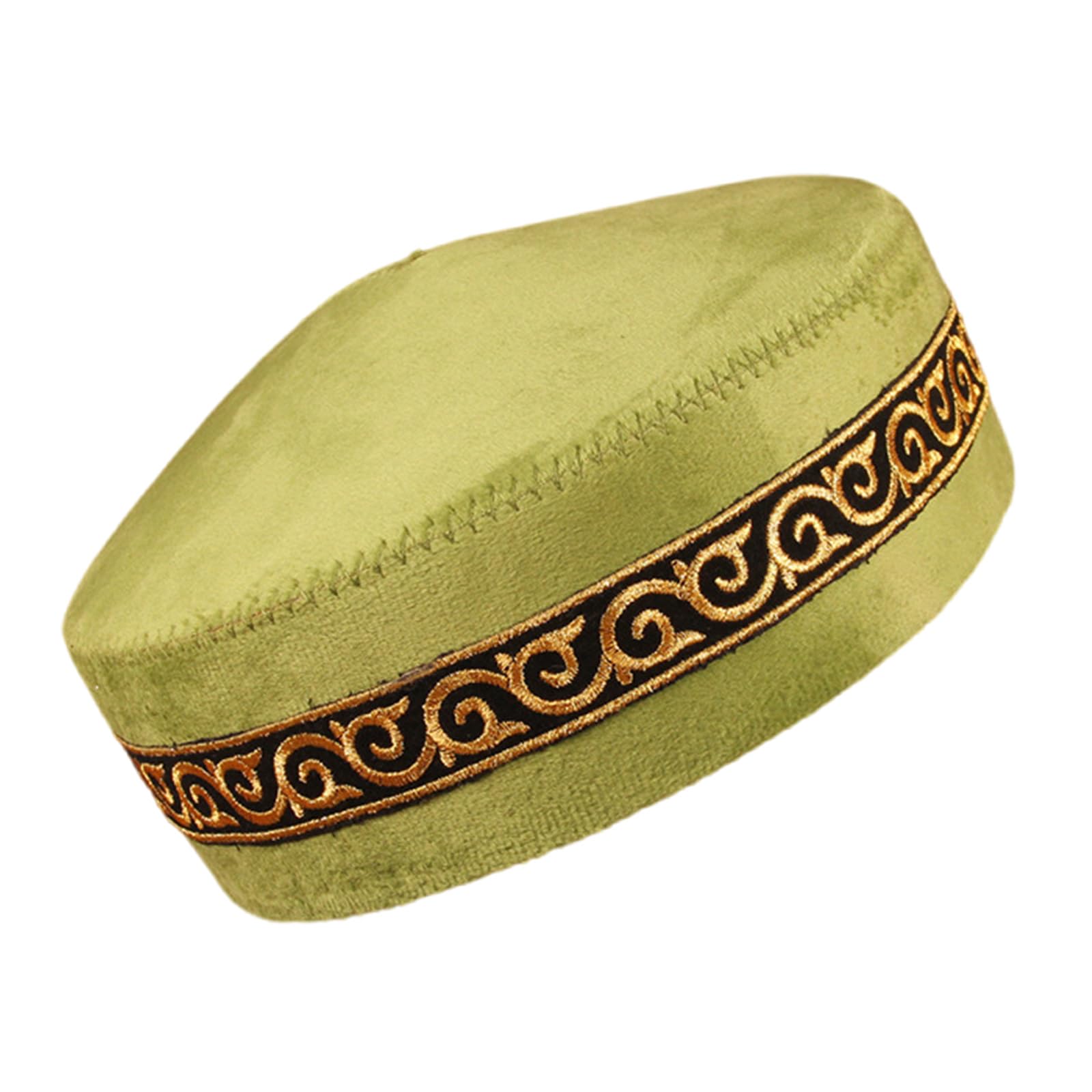CAZSTYK Blue Skull Caps Soft Polyester Religious Ceremony Cultural Embroidered Headwear Stage Costume Ethnic Headwear