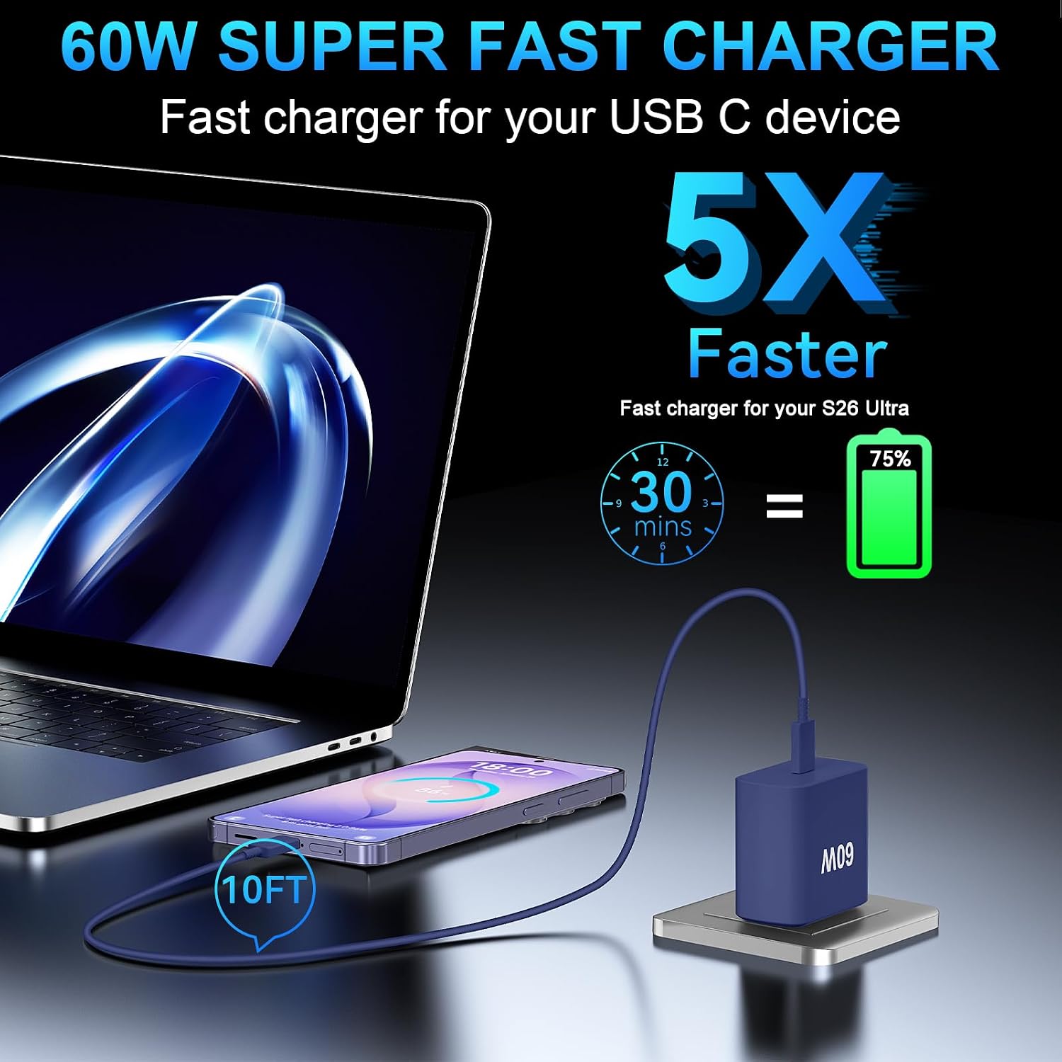60W Super Fast Charger USB C, Type C Android Phone Charger Fast Charging image 4