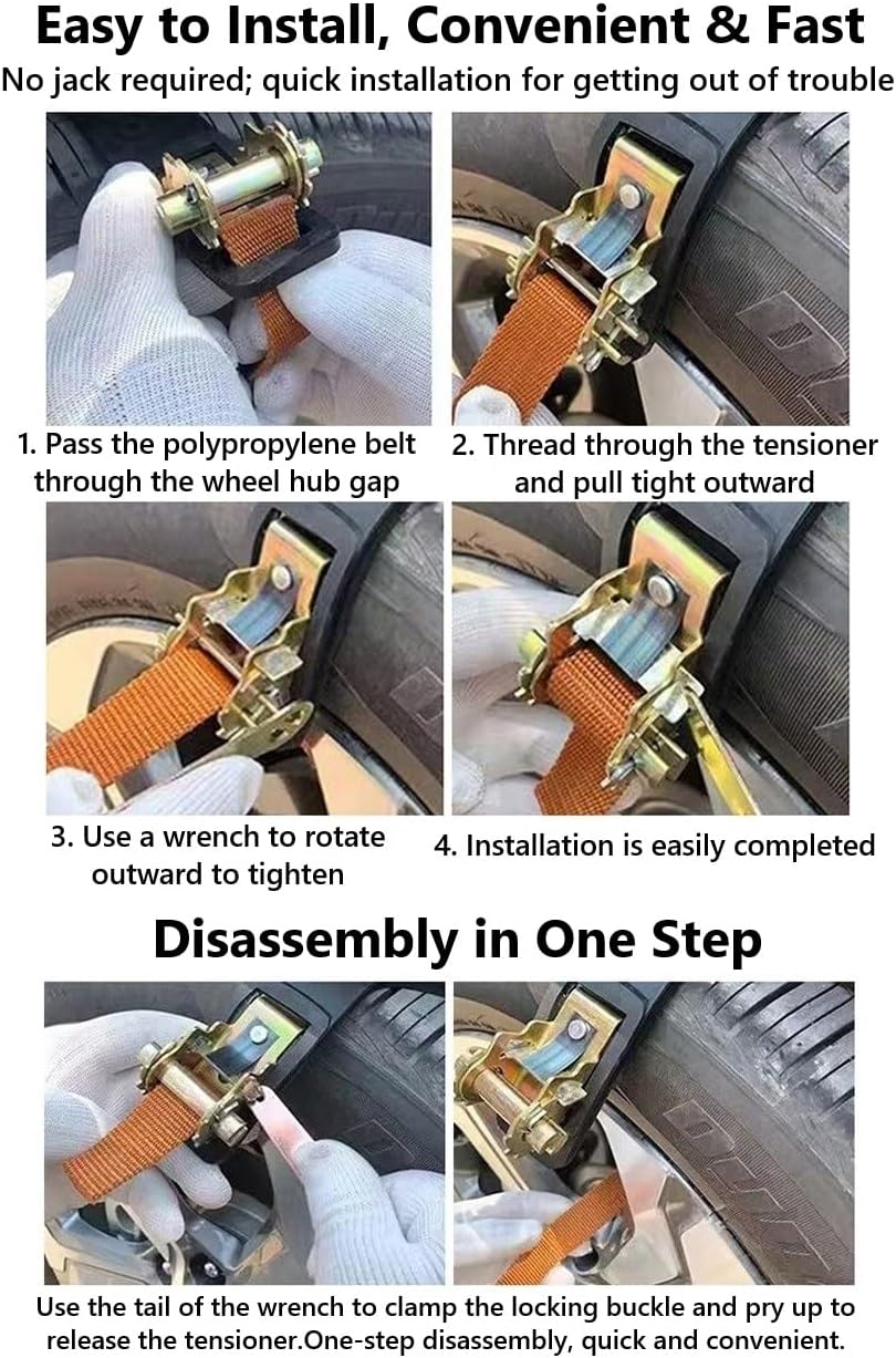 Snow Tire Chains for Mitsubishi Off-Road Outlander 2026, 8 Steel Nails Per Strip, with Tool, Universal for 165-245MM Tires, Portable Reusable Universal Emergency Tire Traction Chain