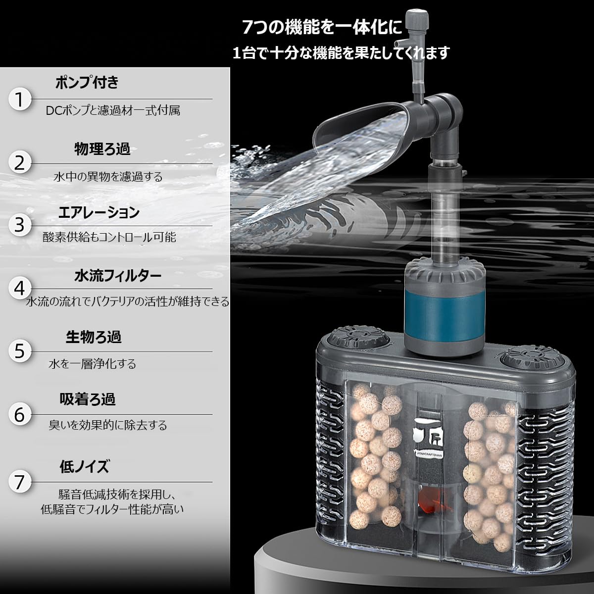Amazon | QOSEREN 水槽 フィルター 静音 濾過ポンプ 水槽ろ過 スポンジ  