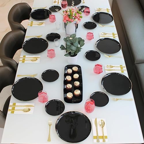Miniatura 7 de PARTY BARGAINS Platos desechables de 10.6 pulgadas con borde de oro negro, paquete de 20 unidades, platos de plástico resistente para coleccionar