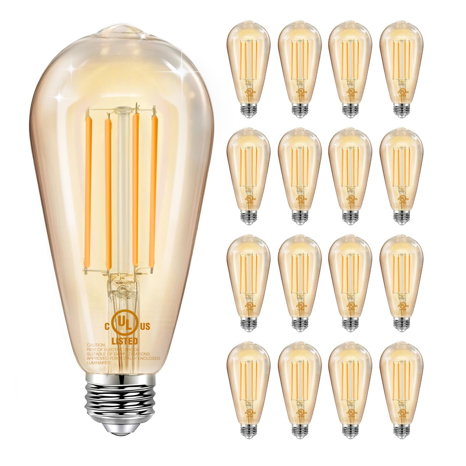 DAYBETTER 16 Pack Vintage LED Edison Bulbs, E26 Led Bulb 60W Equivalent, Dimmable Led Light Bulbs, High Brightness 800 LM Amber Warm 2200K, ST58 Antique Filament Bulbs, Clear Glass Style for Home