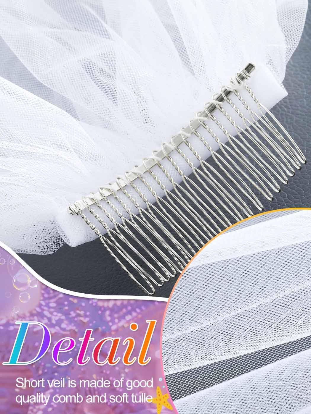 HEREAD Short Wedding Veil 1 Tier Bridal Veils with Comb for Brides | White and Ivory Elbow Waist Length Tulle Veil Hair Accessories for Women