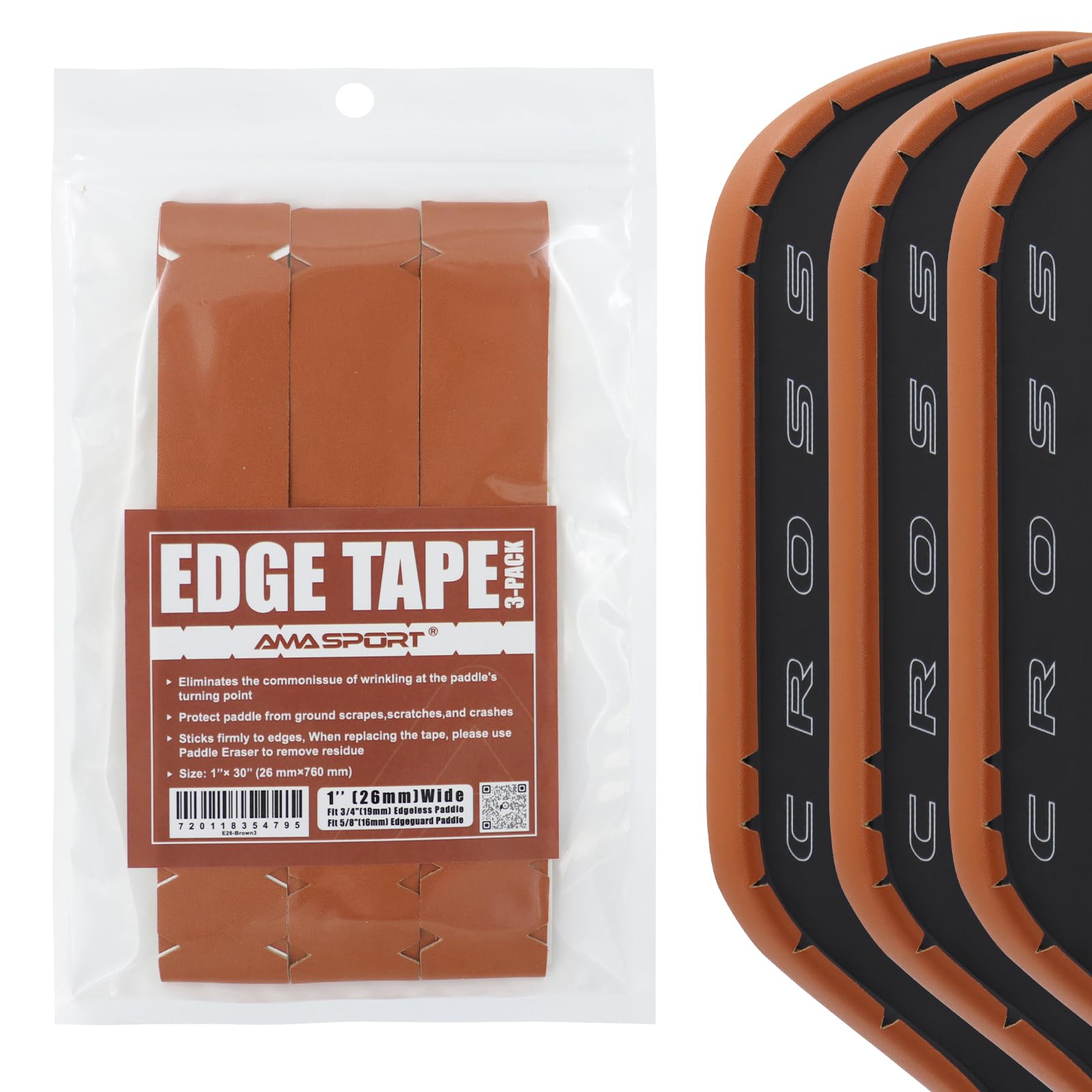 PICKLETECH Pickleball Paddle Protection Tape Brown - Paddle Head Edge Guard - Racket Edge Protection Tape -Fit Perfectly Curved Edge -No Wrinkling Pizzazz Contrasty Colors — image 1