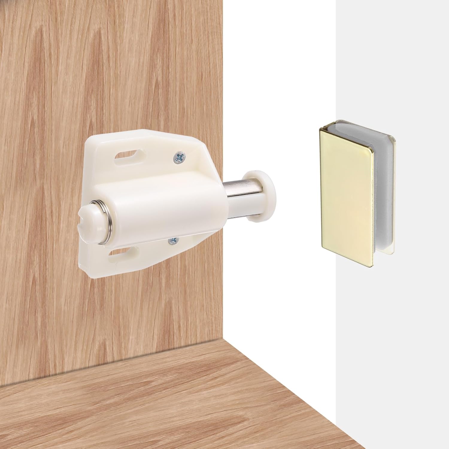 uxcell 2Pcs Magnetic Touch Push Open Latch, Glass Door Catch Latch Closures Single Magnetic Catch Latches with Clamp and Screw for 3-6mm Door for Drawer Cupboard Closet, Gold