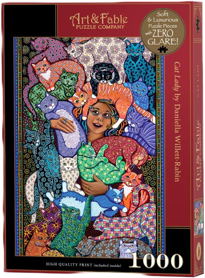 Art & Fable, Cat Lady by Daniella Willett-Rabin, 1000 Piece Fine Artwork Premium Adult Jigsaw Puzzle