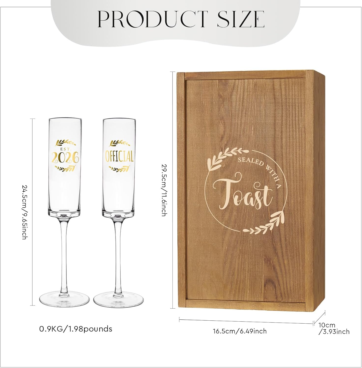 AW BRIDAL Wedding Gifts for Couples 2026, Engagement Champagne Flutes Set of 2 with Wood Keepsake Box, Newly Engaged Gift for Her, Toasting Glasses for Bride and Groom, Bridal Shower Gifts for Bride
