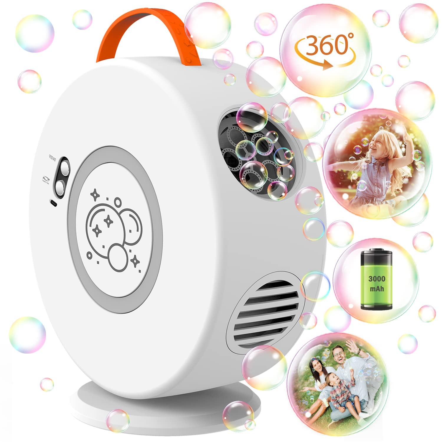 NALACAL Bubble Machine for Kids Automatic Bubble Blower, Rechargeable Battery Operated Portable Bubble Maker, for Little Boys Girls with Auto Rotated 90°/360°