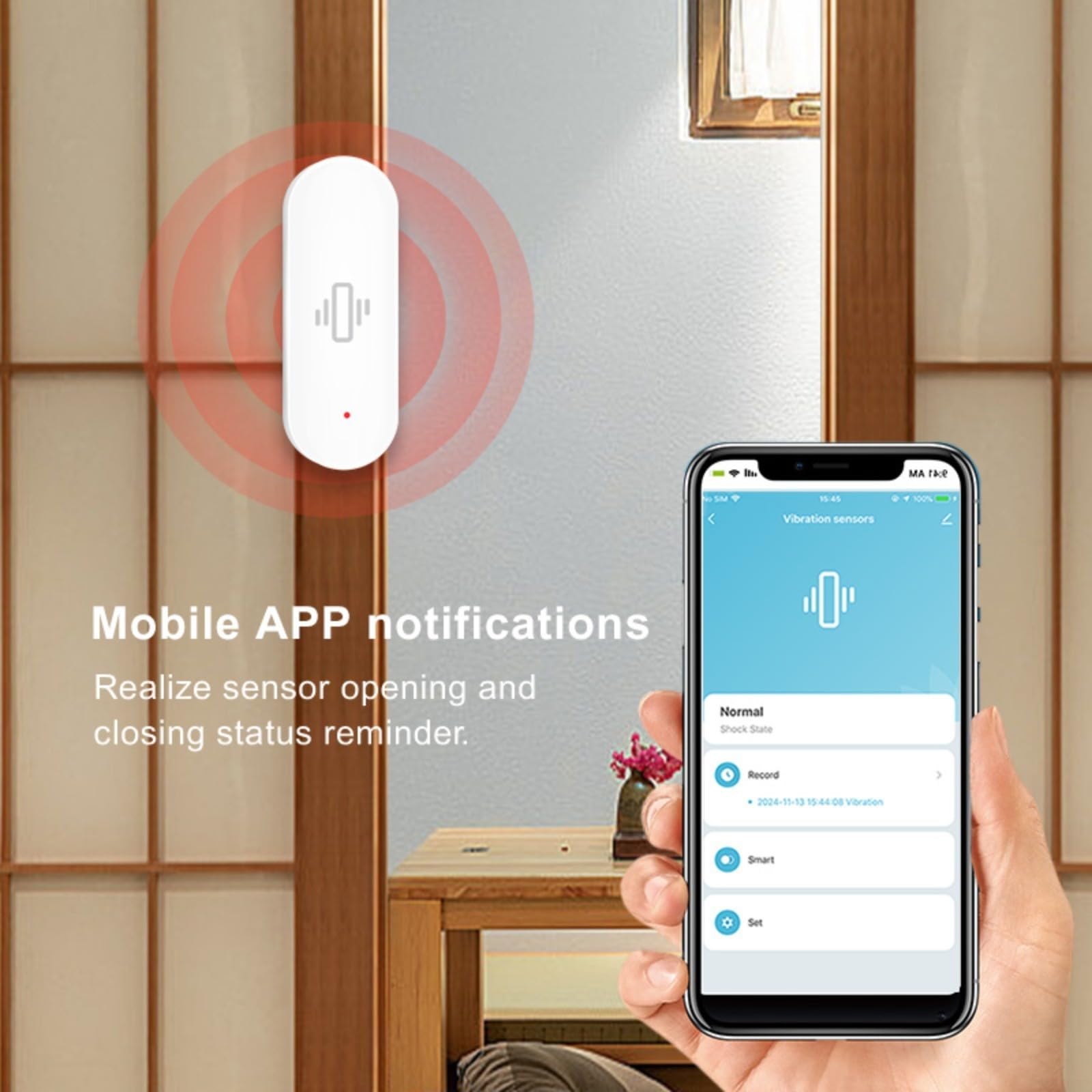 Capteur de Vibration WiFi, Capteur de Boîte aux Lettres, Alarme Détecteur de Mouvement, Mini Détecteur de Bris de Verre Sans Fil Pour Systèmes et Maisons Intelligentes, Alertes en Temps Réel Via APP