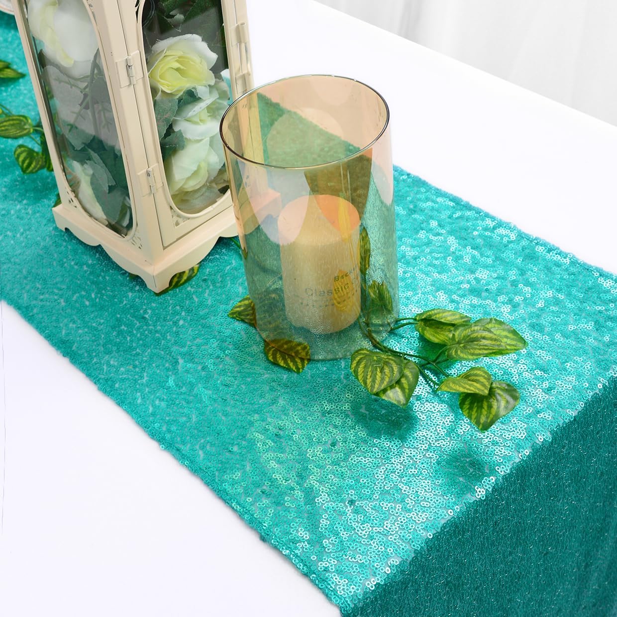 ShinyBeauty Teal Sequin Table Runner 5 Pack, 12 x 108 Inch, Glam, Modern, Perfect for Weddings, Parties & Events