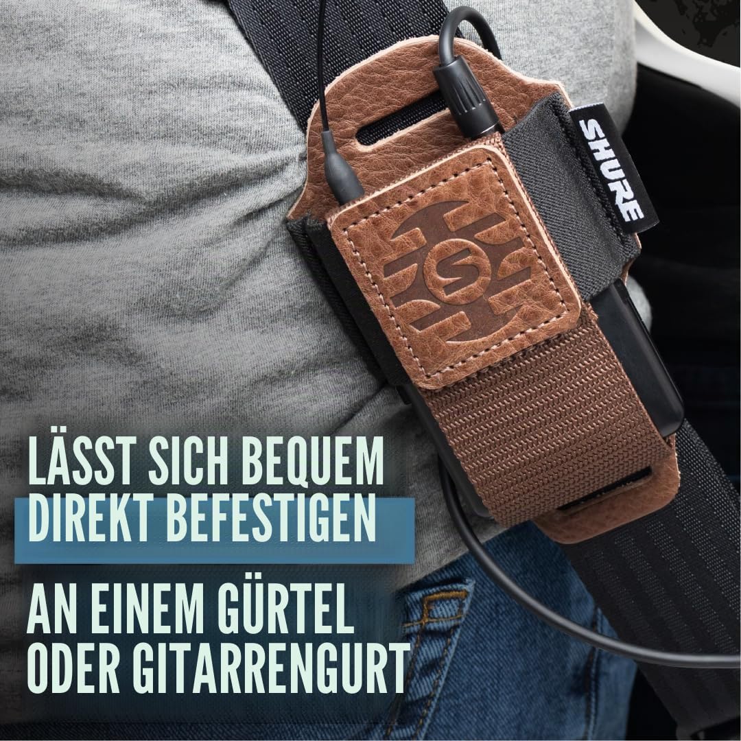 Shure by Gator Premium Leder-Gürteltasche für Drahtlos-Mikrofon-Transmitter, schwarz (SH-BODYPACK-PBK-L)