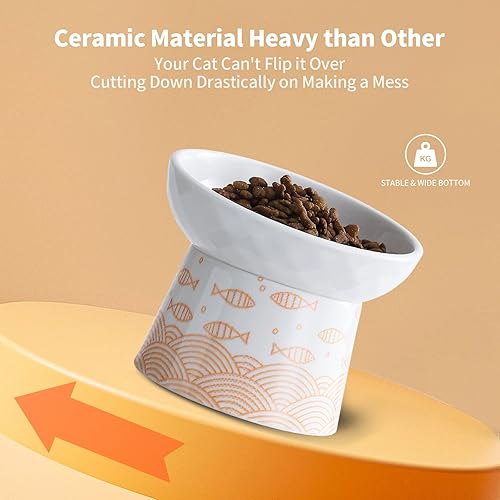 Miniatura 7 de OMAYKEY Cuencos elevados de cerámica para gatos, juego de cuencos elevados inclinados para comida y agua, plato de porcelana libre de estrés para